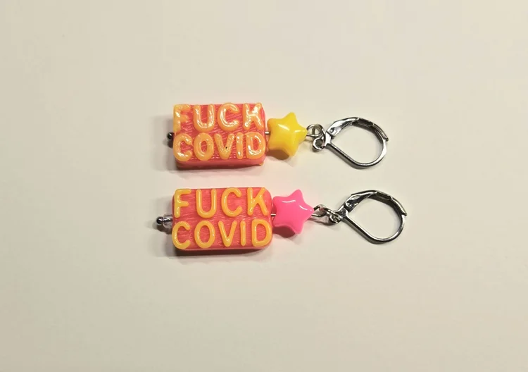 fuck covid! - neon pink & yellow earrings/mask charms