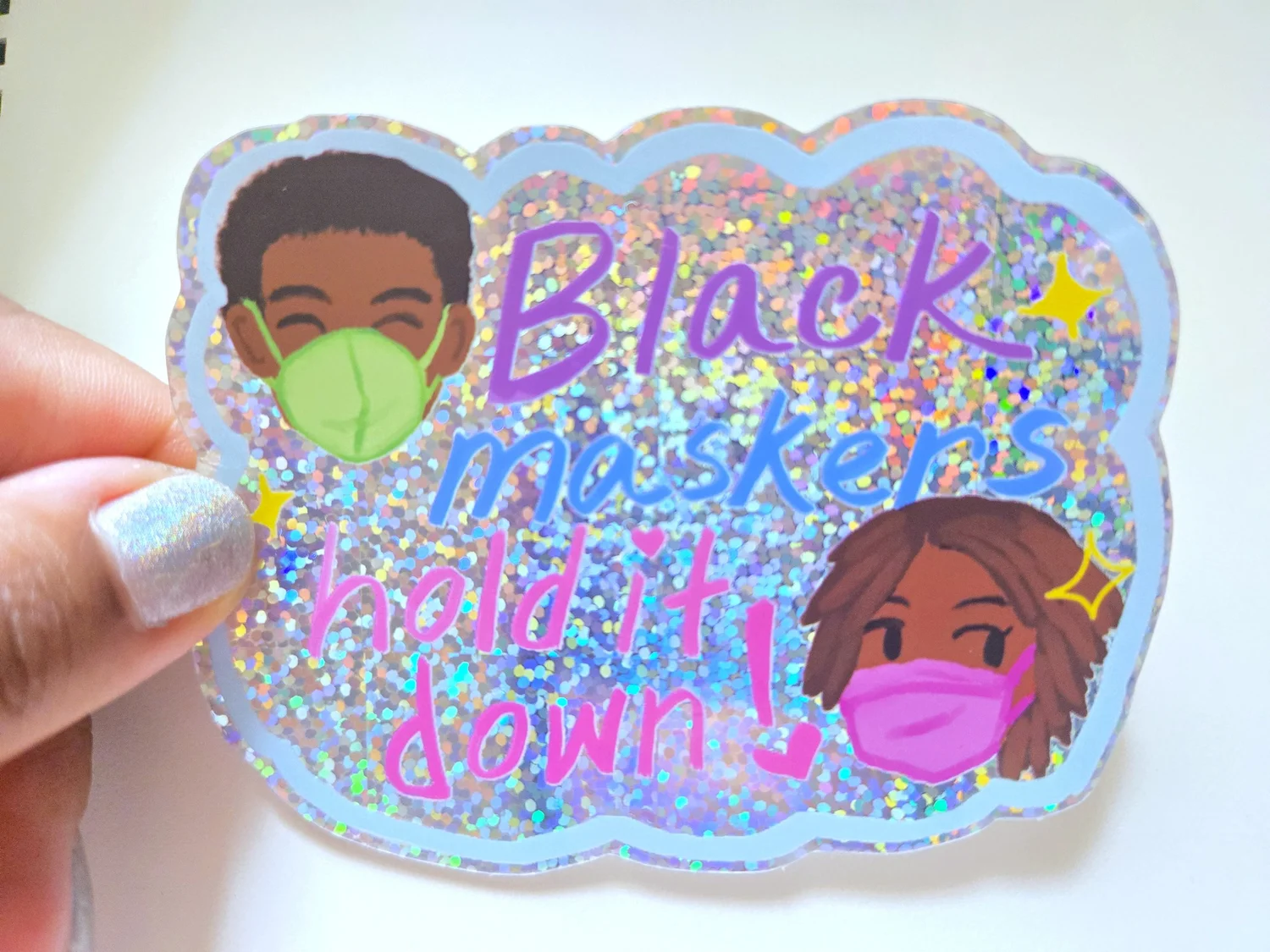 Black maskers sticker [holo glitter!] - vinyl waterproof sticker