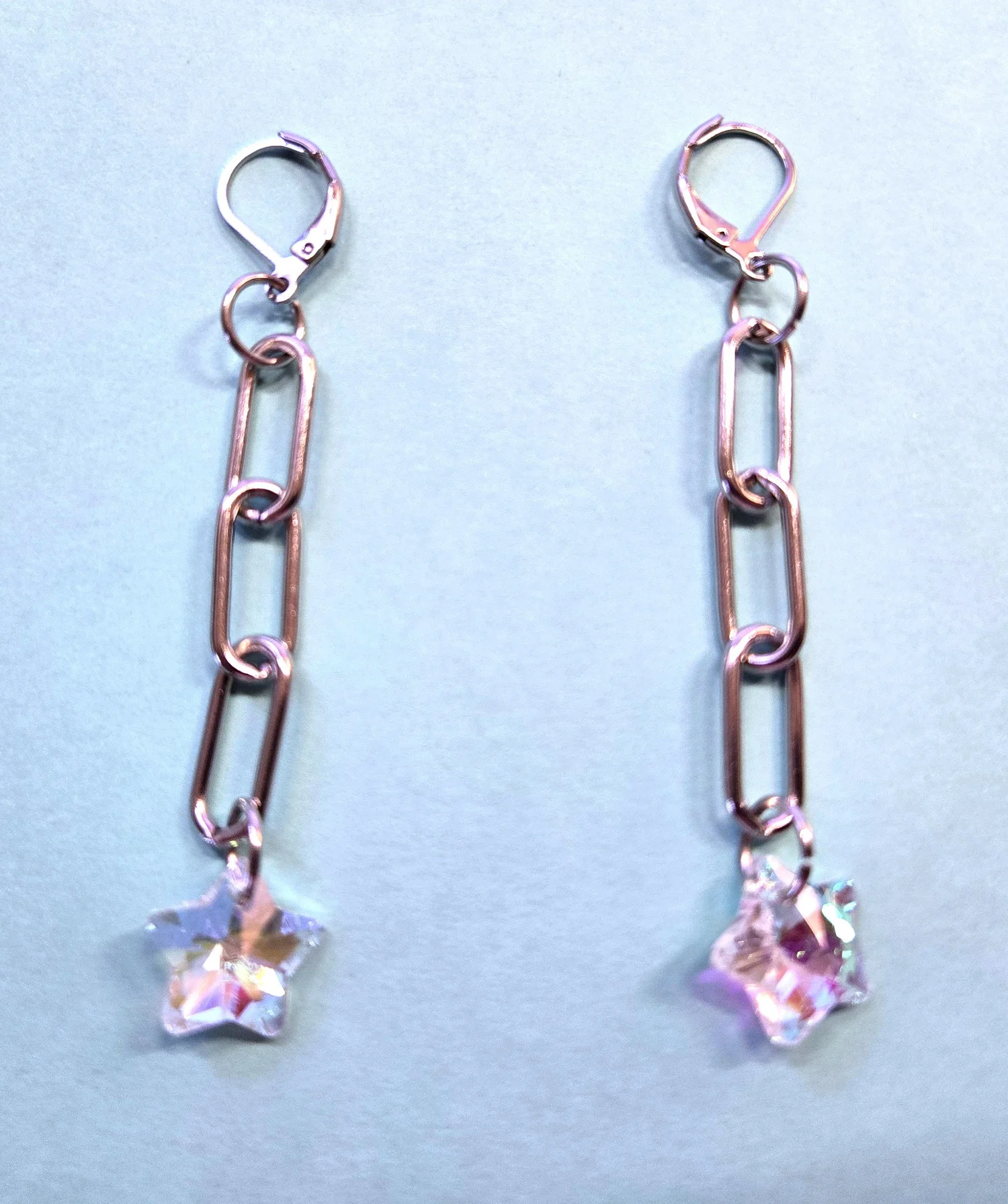 long iridescent crystal star earrings/mask charms