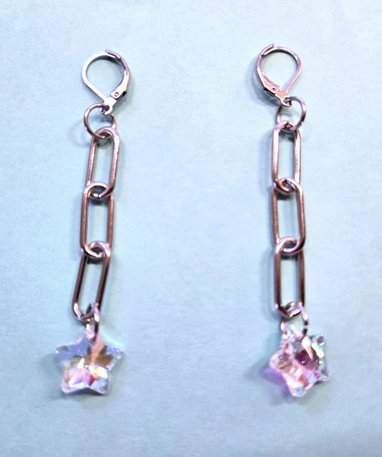 long iridescent crystal star earrings/mask charms