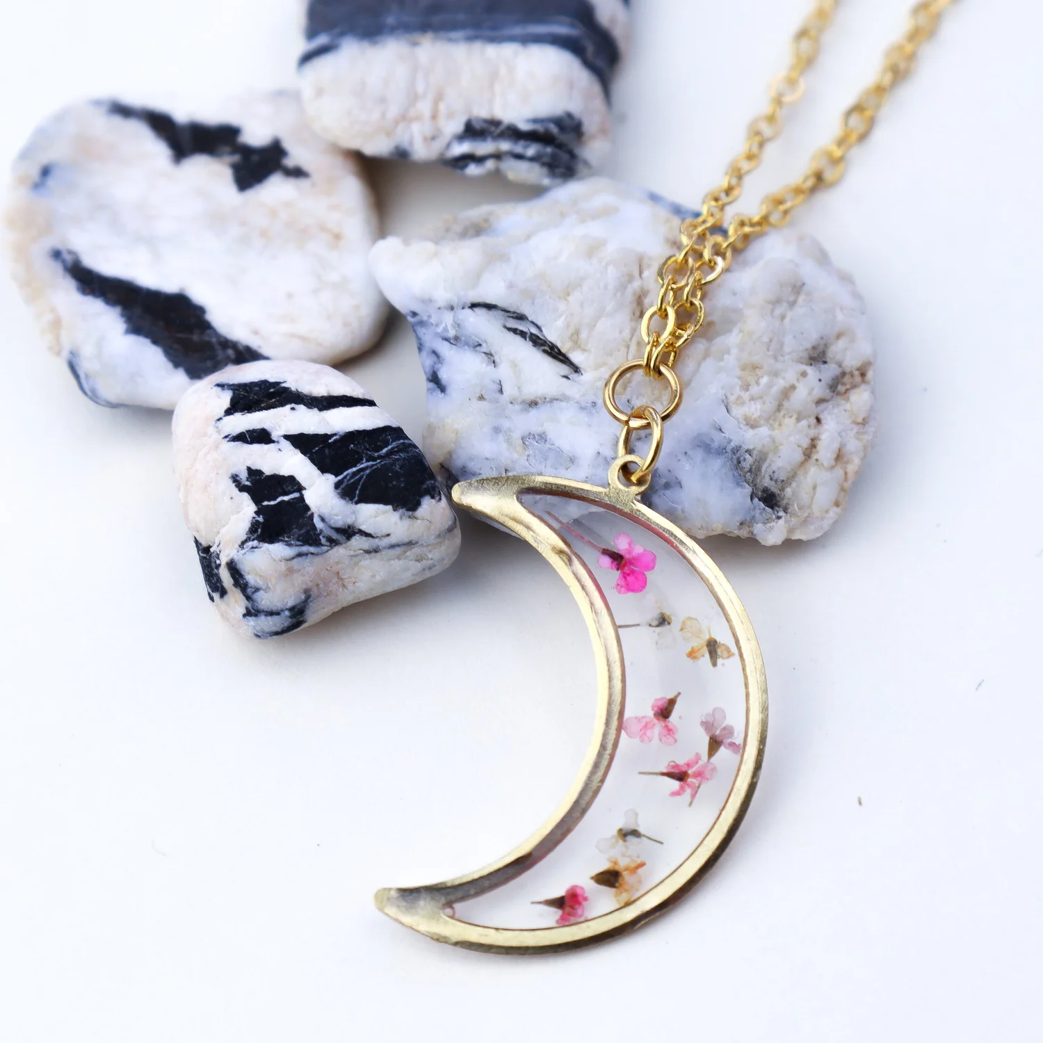 Sunny Meadow Confetti Crescent Windowpane Necklace — Wild Perennial