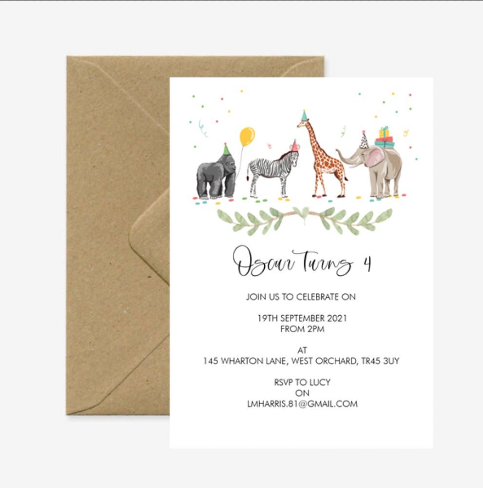Safari Animal Birthday Party Invitations — Love Flora