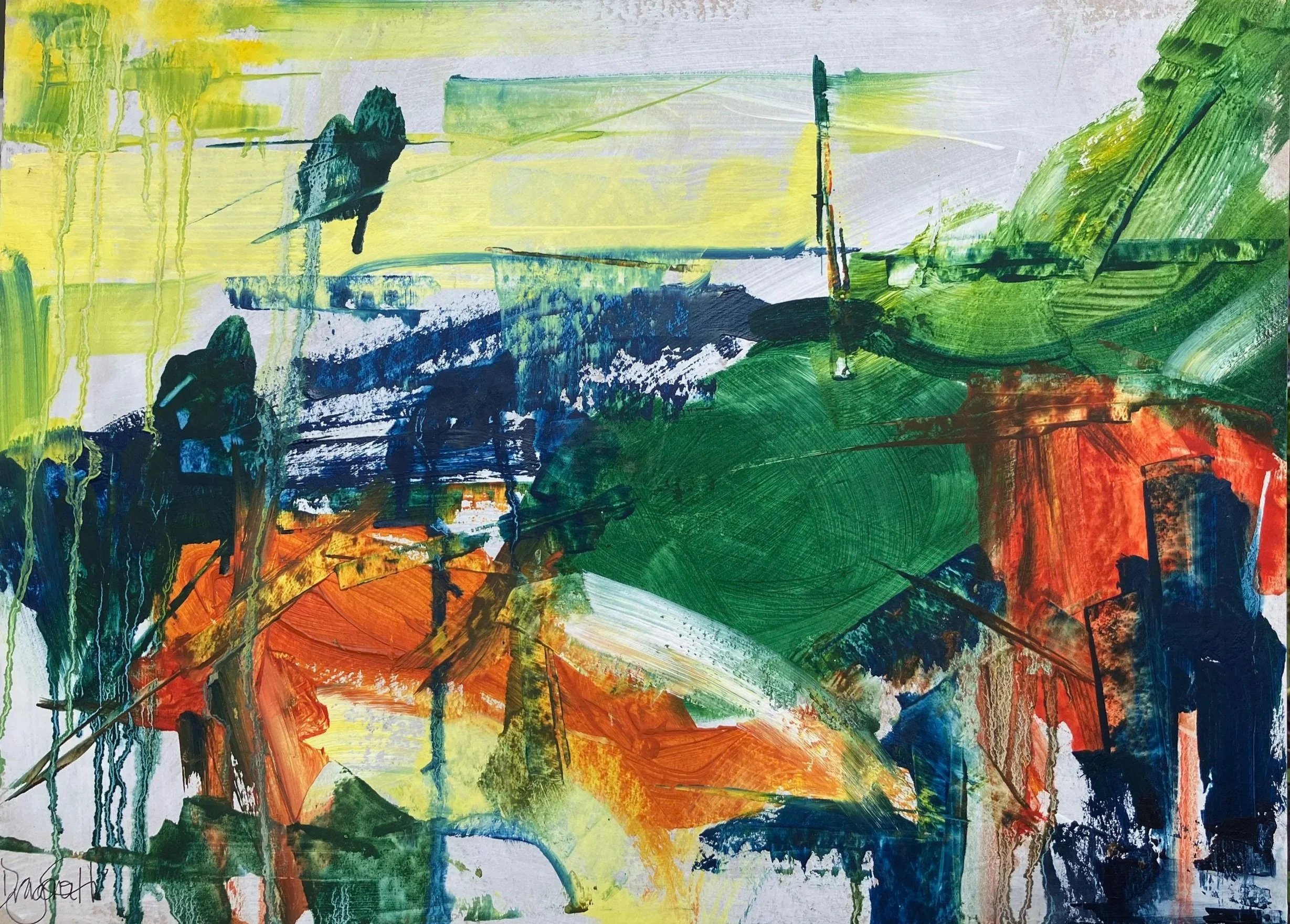 SOLD | Headland | Acrylic on board| 2026 | Matt white frame  | 68 x 55 cm | Artwork within 50cm x 35cm