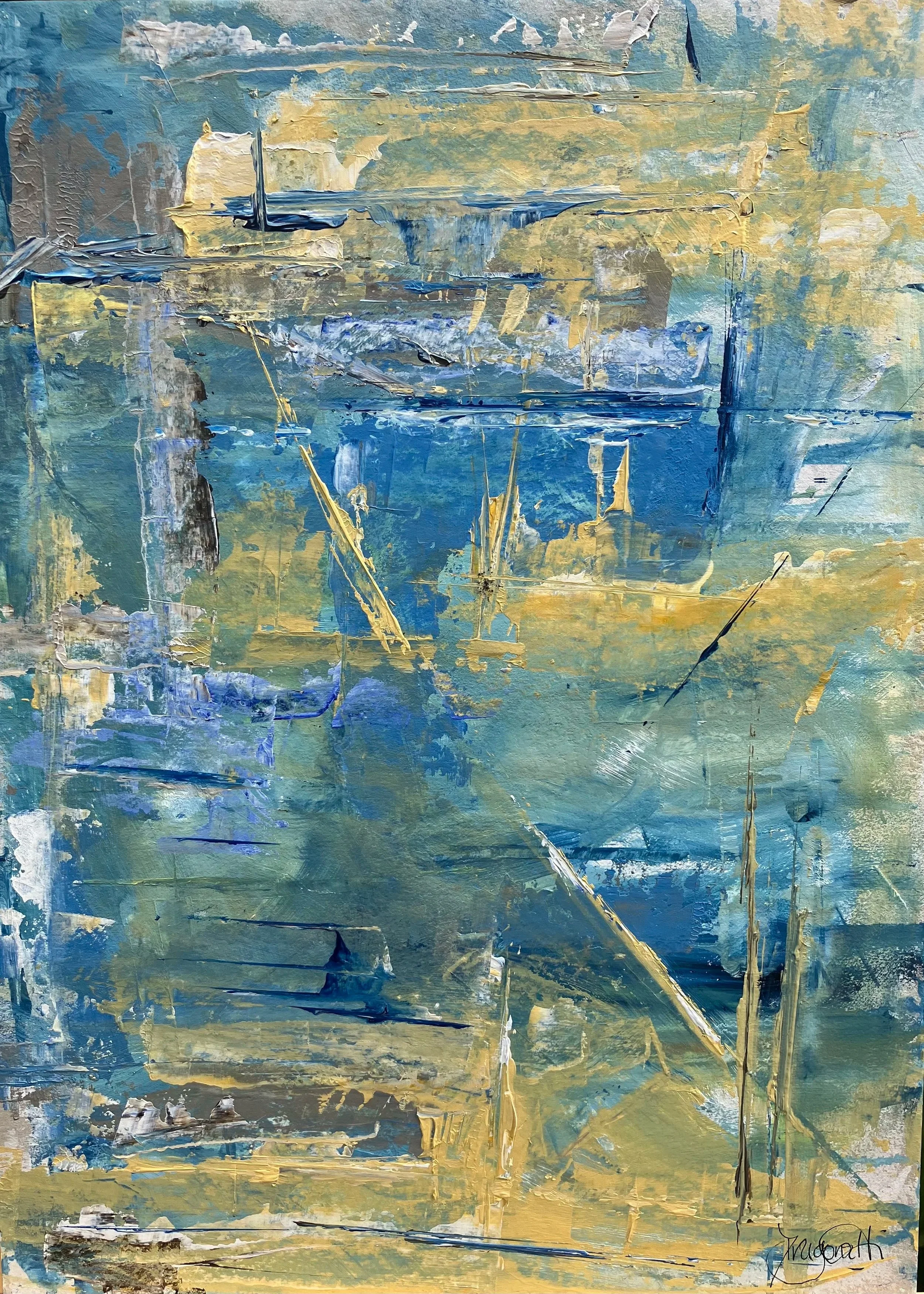 SOLD | Still Blue Waters |  Acrylic on board| 2026 | Matt white frame  | 68 x 55 cm | Artwork within 50cm x 35cm