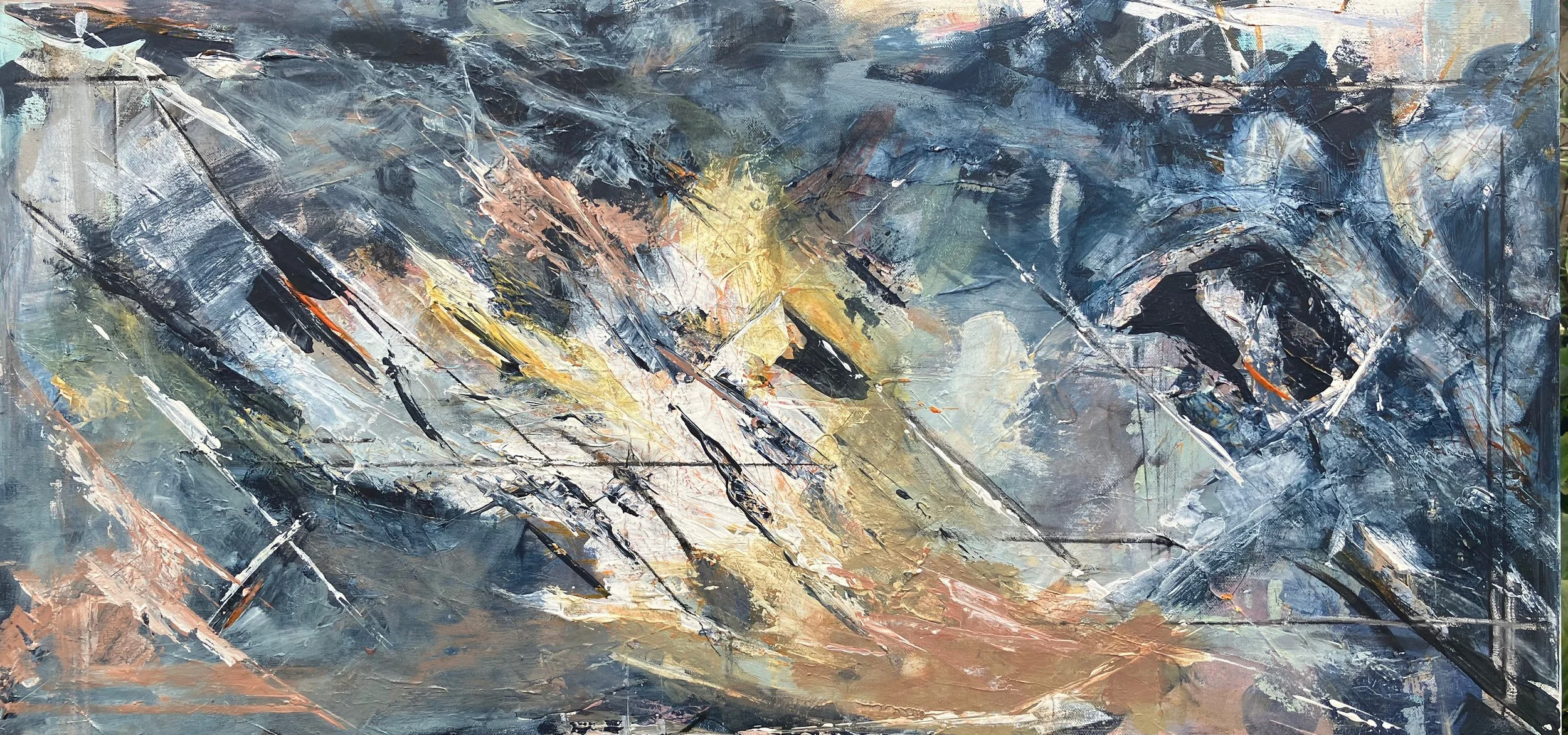 FOR SALE | Confluence ! Acrylic on canvas | Tray framed | 100 x 50cm