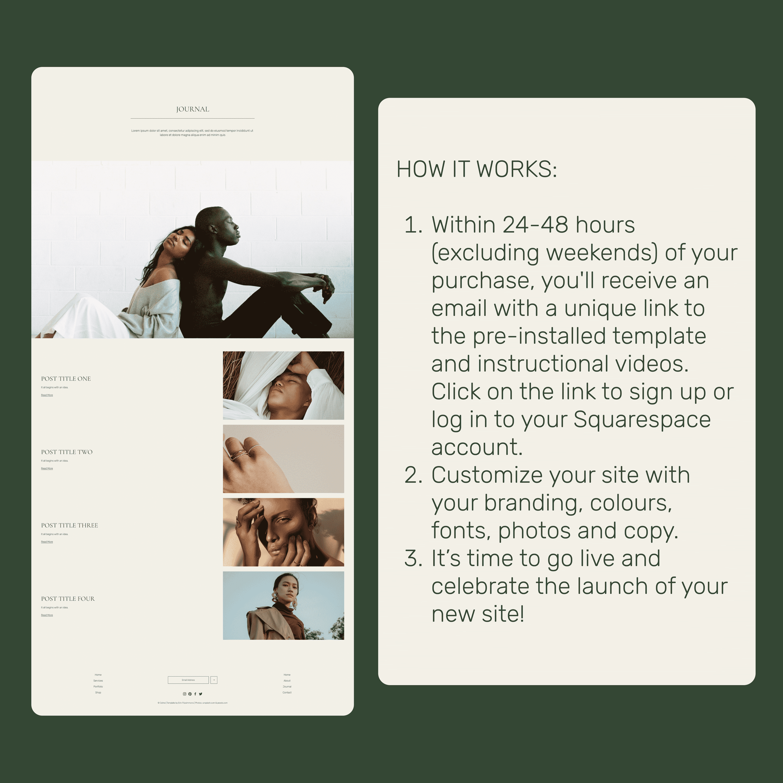 Computer mockups of the Celine template