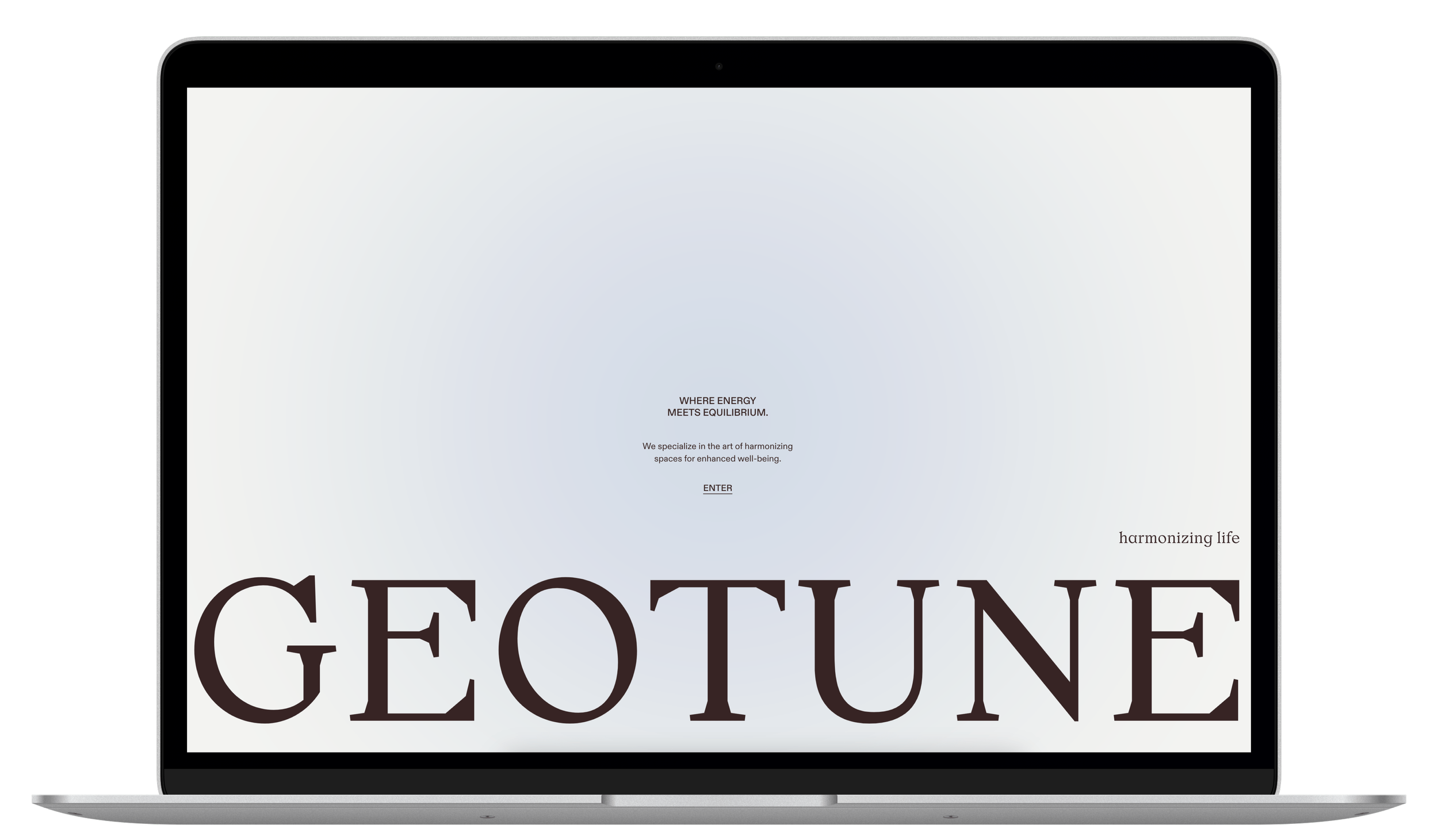 Computer mockup that says Geotune where energy meets equilibrium
