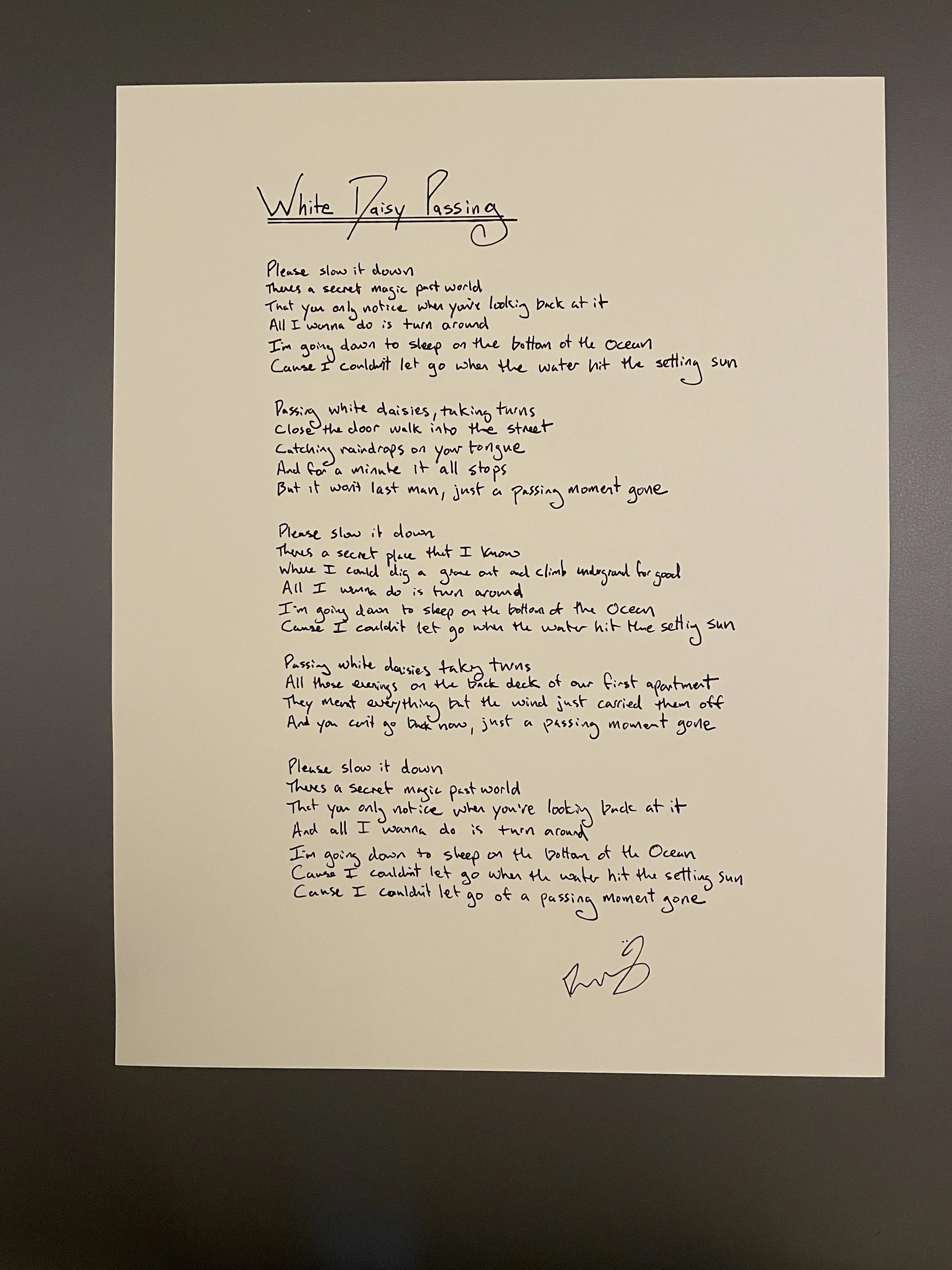 Handwritten Lyric Sheet - Any song you choose (only 10 available)