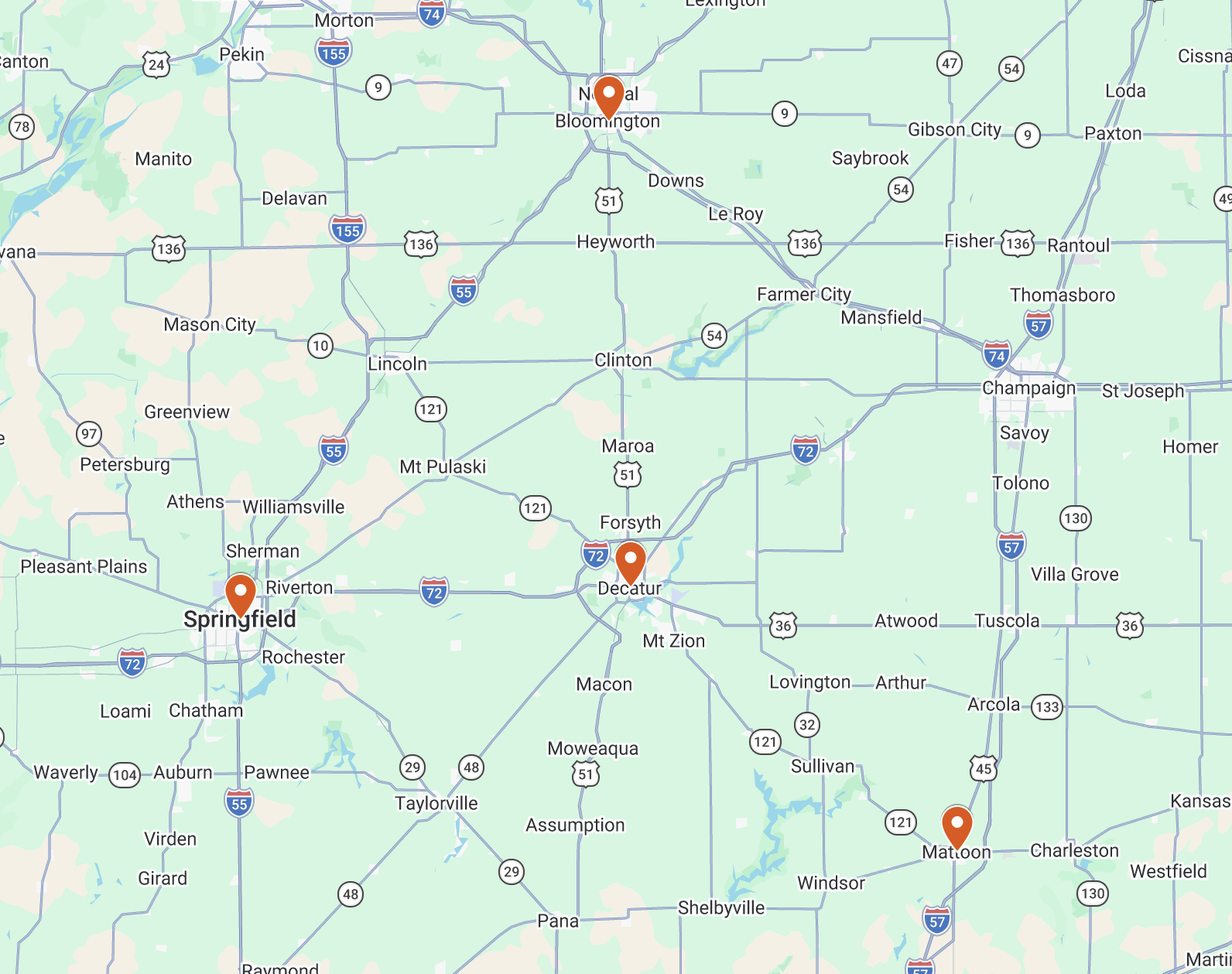 Map showing the locations in Illinois