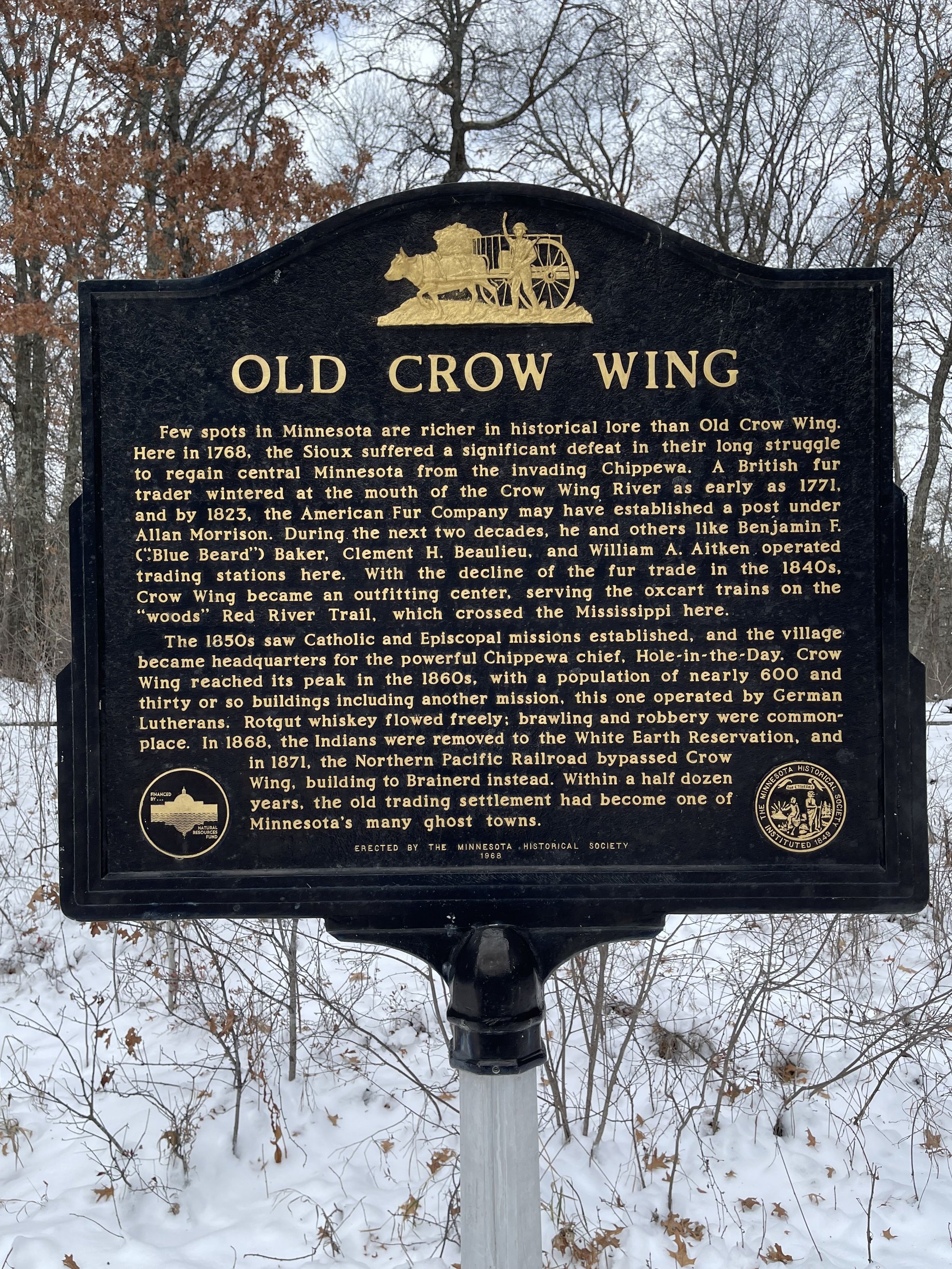 Old Crow Wing historical marker