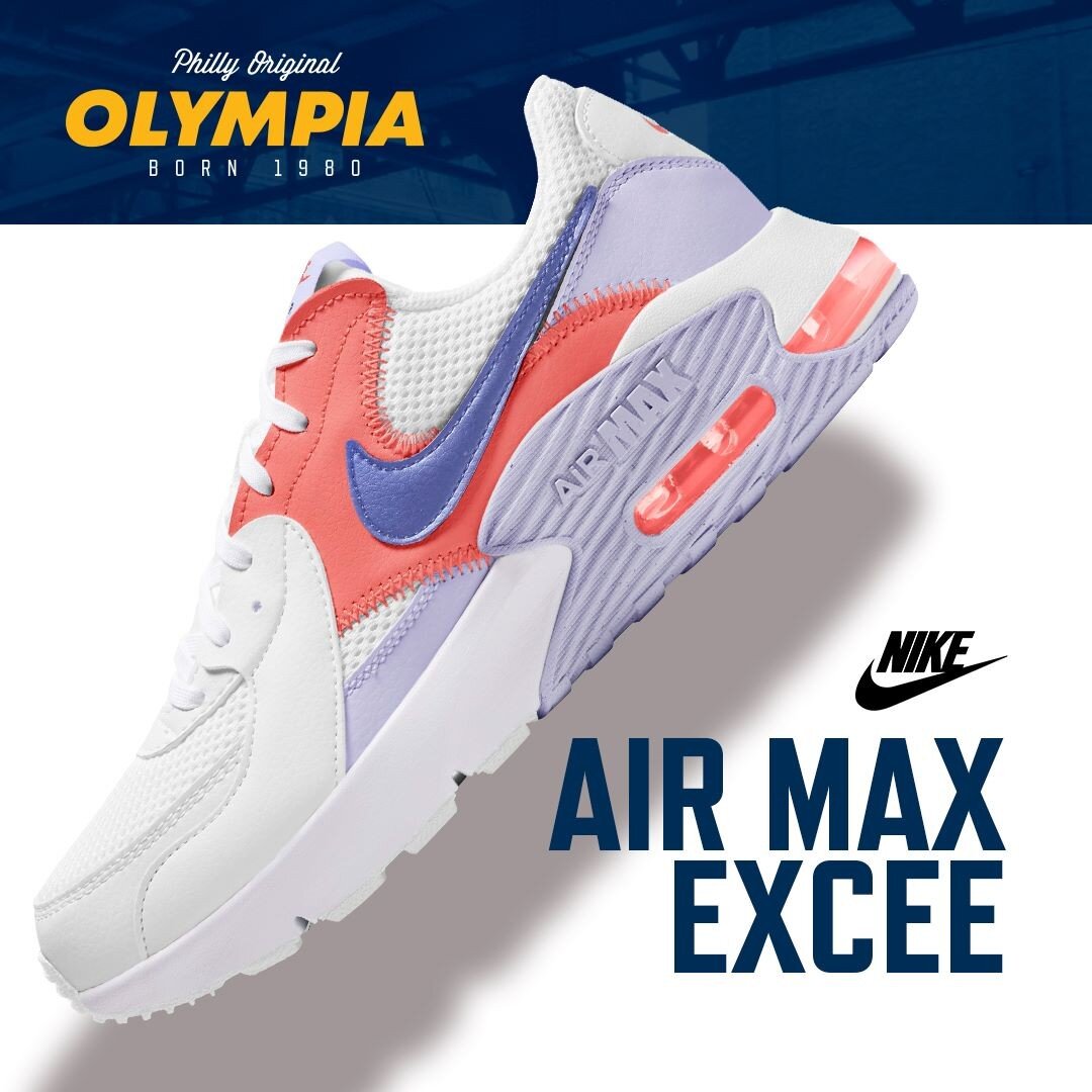 🔥 Nike Air Max Excee Women's 'White/Pure Violet/Magic Ember/Sapphire'. Get 'em today at Olympia! Spend $100 get 10% off in our Annual Back to School Sale! Tag us and show us your on feets!&nbsp;@olympiafootwear

.

.

.

.

#olympiafootwear #philade