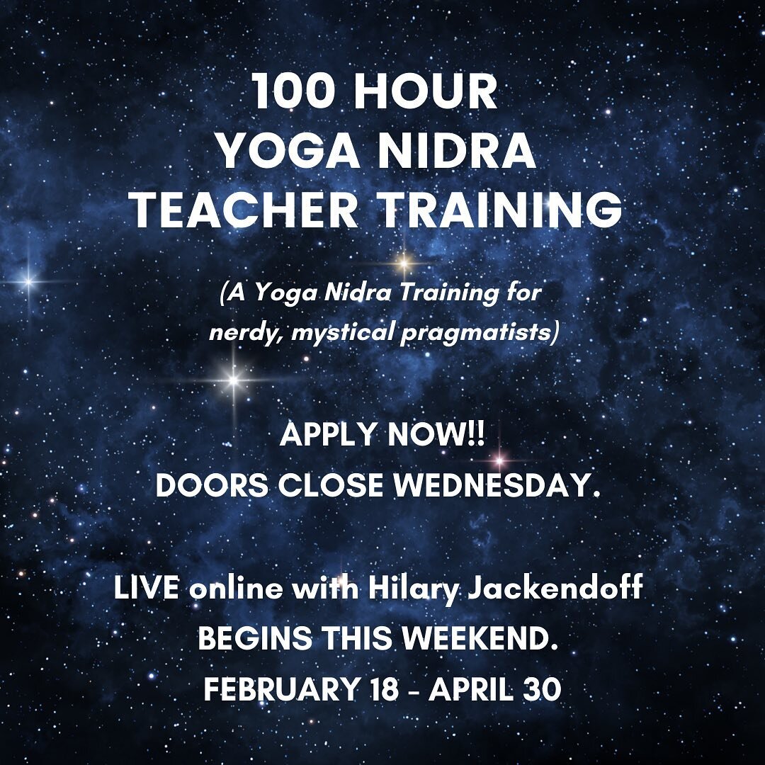 Last chance!!! Friends, this is the ONLY Yoga Nidra TT I&rsquo;ll be offering until 2024! 

We begin this weekend and applications close Wednesday. 🫶🏻 

So if you&rsquo;re feeling called to dive deep into practice and community and share these anci