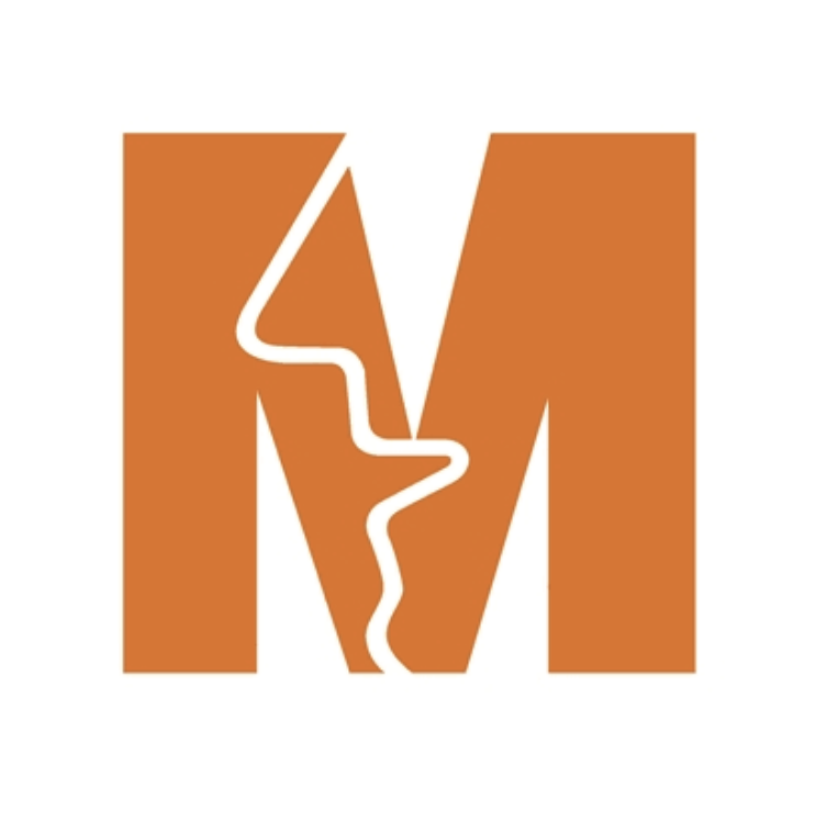 Logo featuring an orange letter 'M' with a white zigzag line representing a crack in the middle.