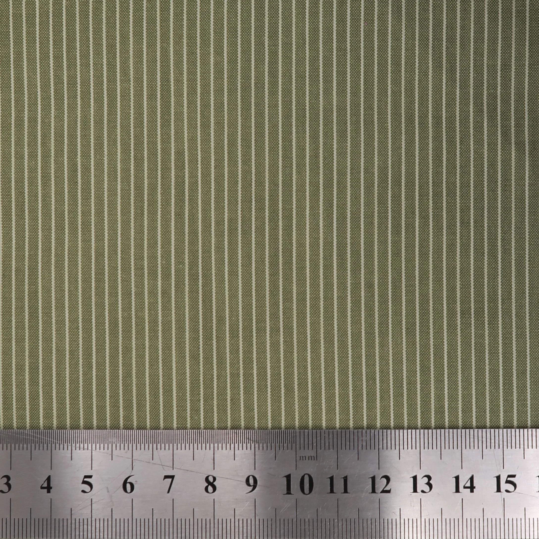 Green and cream woven stripe fabric