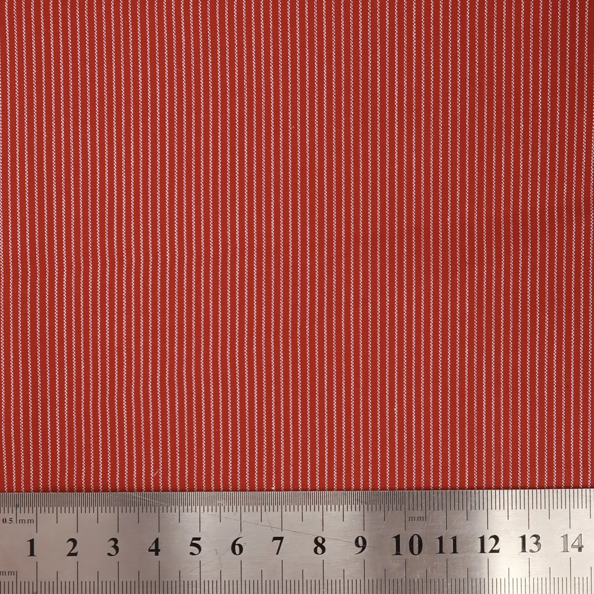 Dark red and white woven stripe fabric