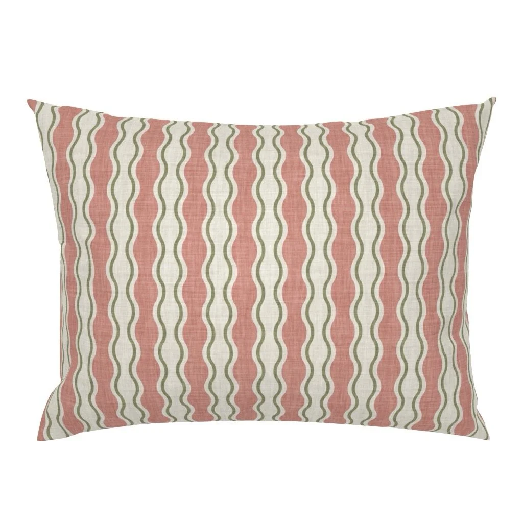 wavy-ticking-stripe-pink-green-cushion