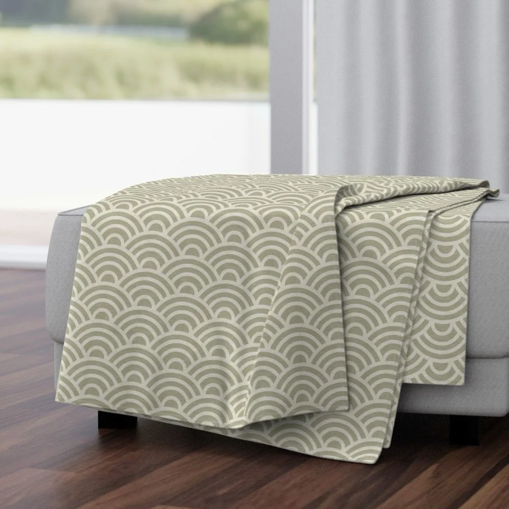 Seigaiha-wave-minky-blanket-sage-green