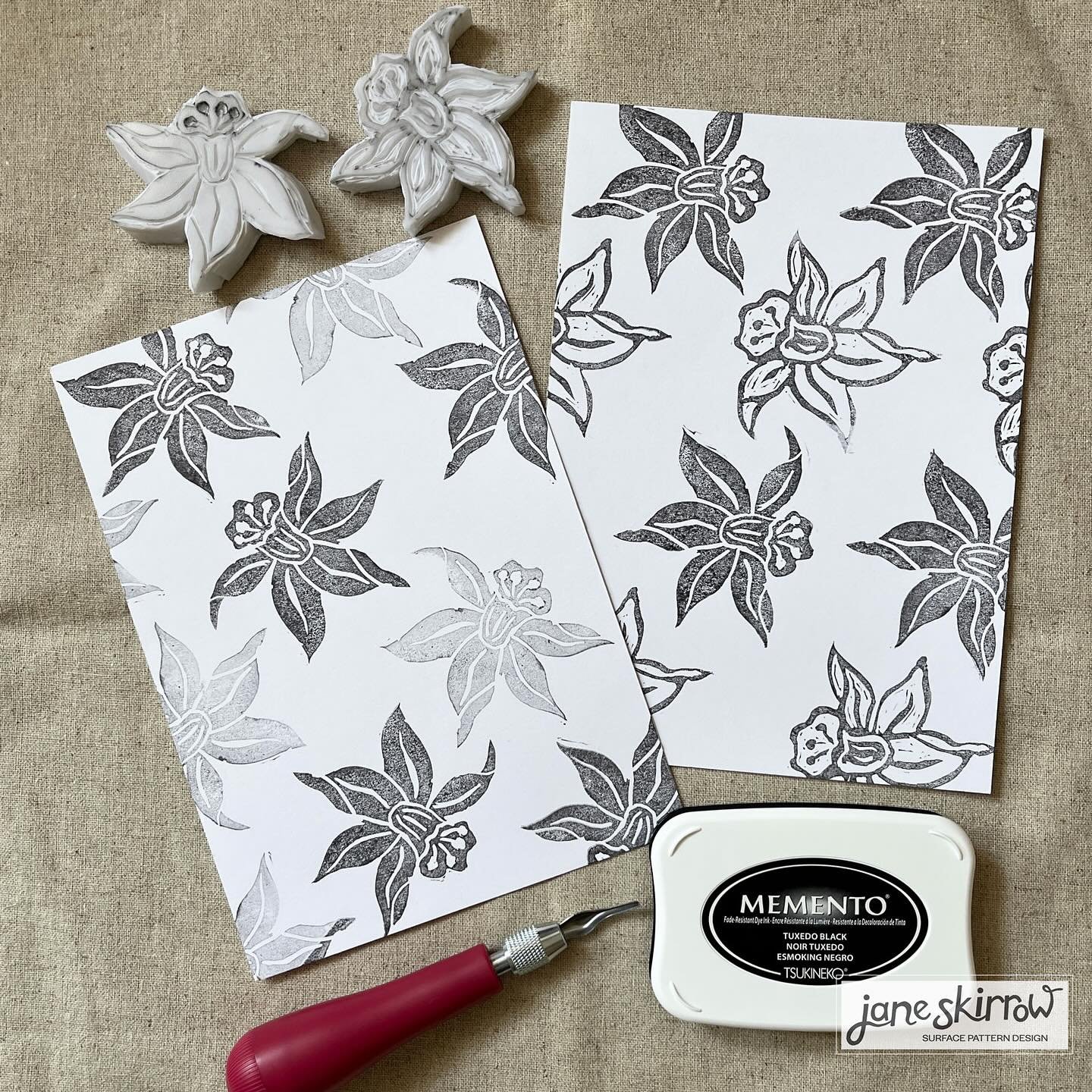 Block printing earlier in the year with Ali Baecker @3dottedpenguins. Starting with a daffodils and swipe to see an apple. It&rsquo;s harder than it looks! @3dottedpenguinscommunity