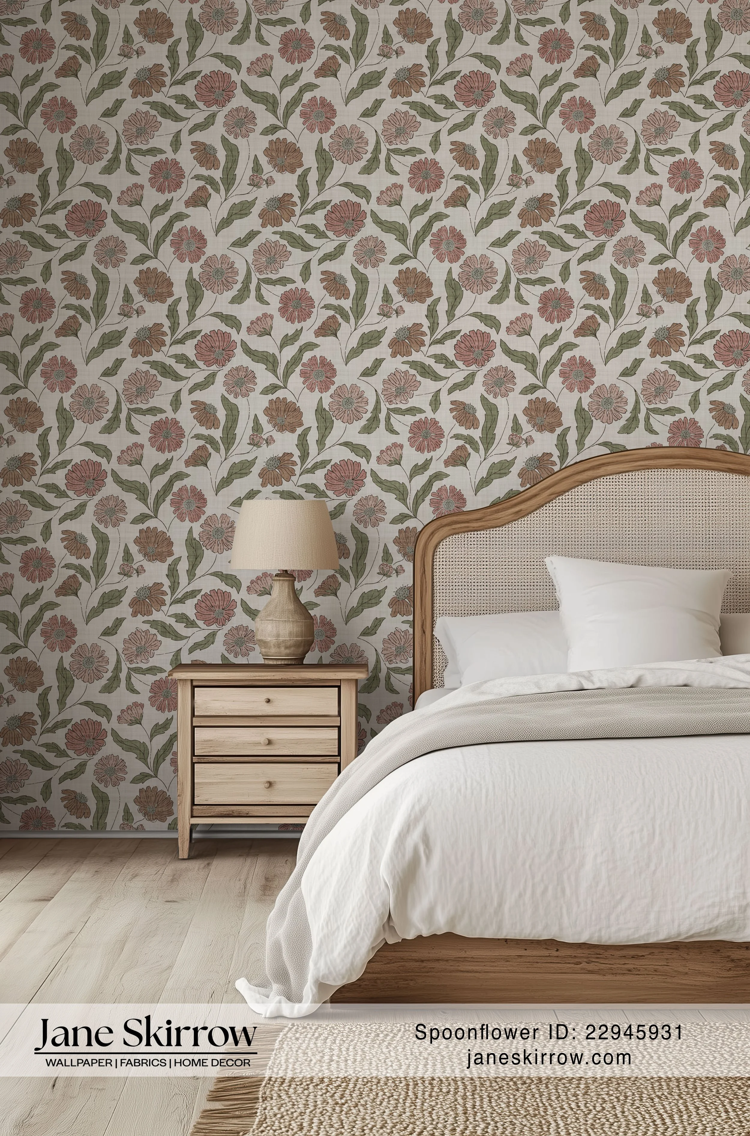 vintage-floral-wallpaper-behind-classic-bed