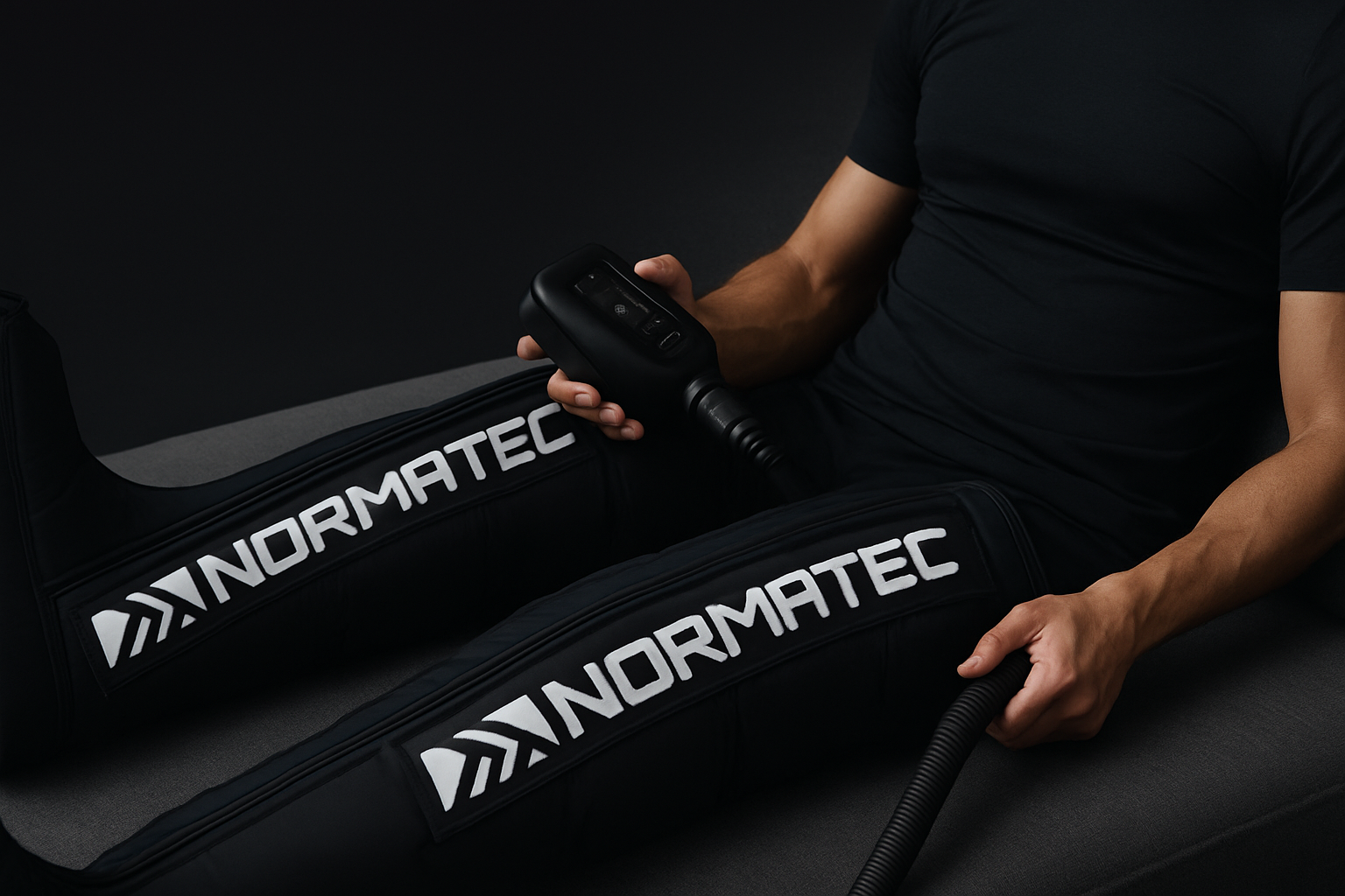 Normatec compression boots in use during a recovery session