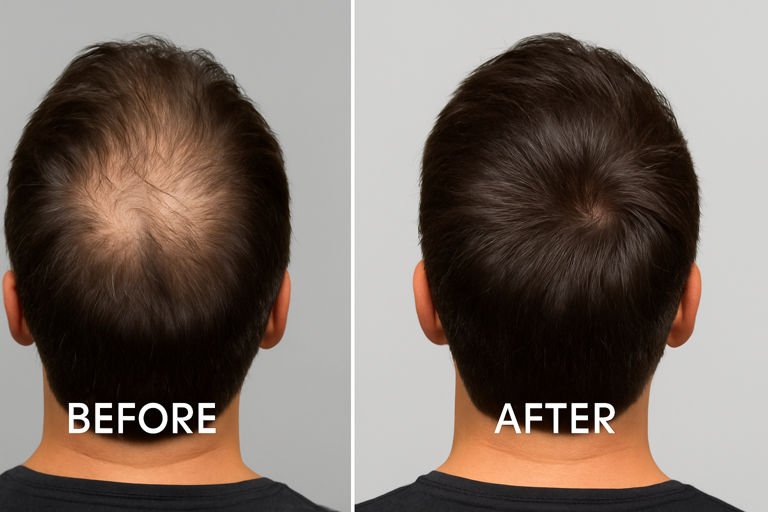 Before and after example showing increased hair coverage