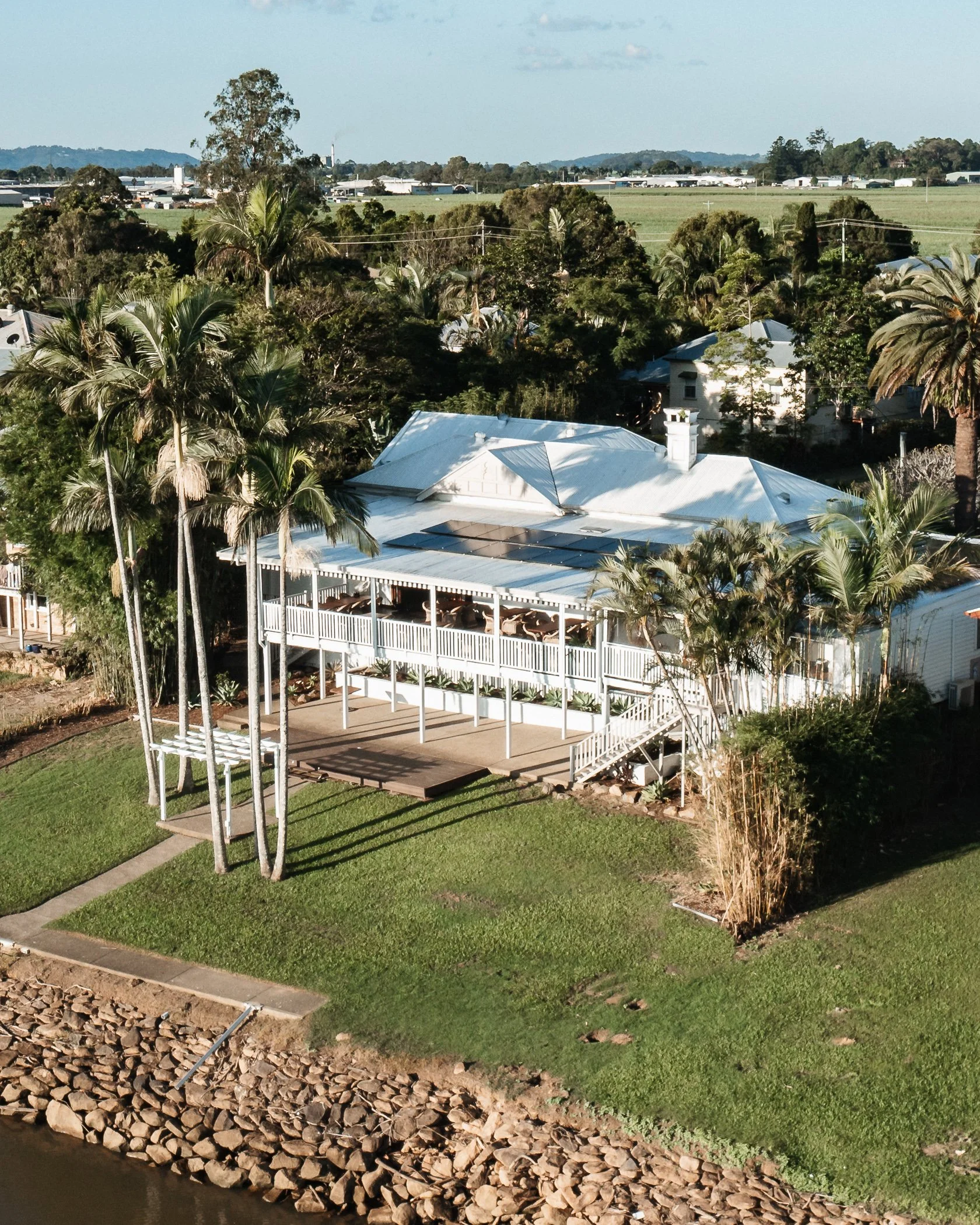 restaurant exterior overlooking gardens