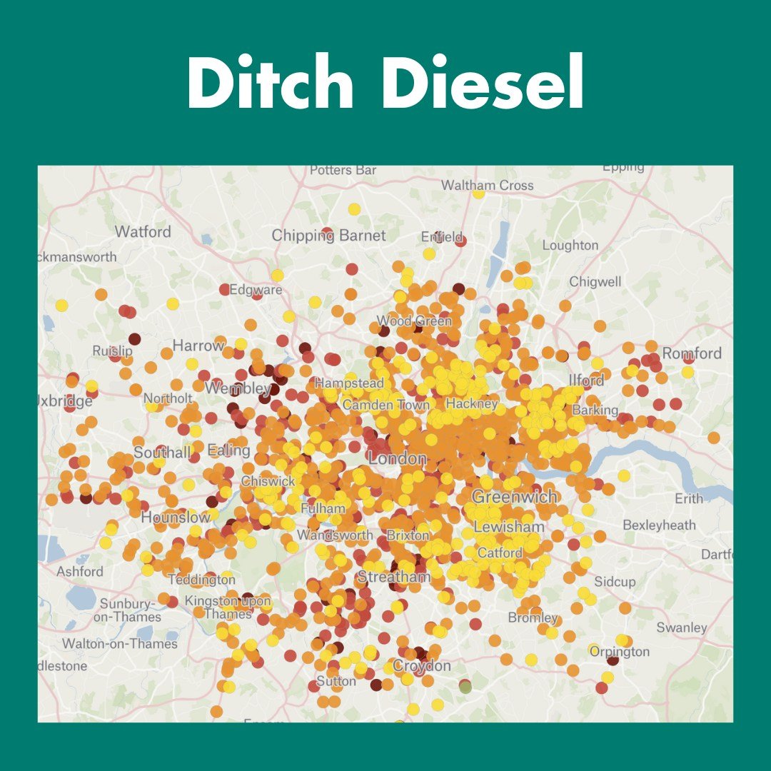 This map shows nitrogen dioxide (NO2) levels at pollution monitoring sites across London in 2022, compared against UK legal limits and the stricter World Health Organization (WHO) limits. 

Anything yellow, orange, red or dark red on the map shows le