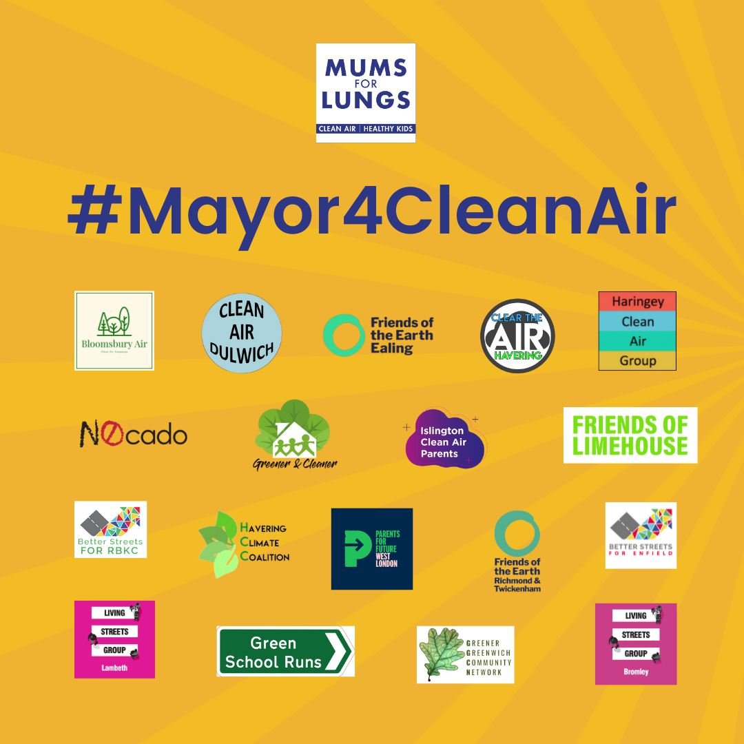 Huge thanks to all the brilliant groups campaigning with us for a #Mayor4CleanAir in London. We are a coalition of 19 groups covering 13 London boroughs!

We have so much respect for everything these groups do on air pollution, the environment, susta