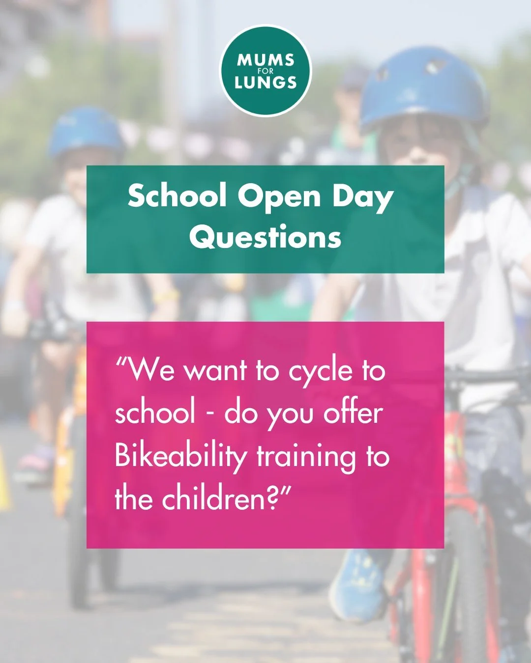 This is a particularly timely one, as @bikeabilityuk's #CycleToSchoolWeek draws to a close! Are you going to a primary school open day soon? Can you ask a question about school travel and air pollution?

Suggestions:

💚 Do you have a sustainable tra