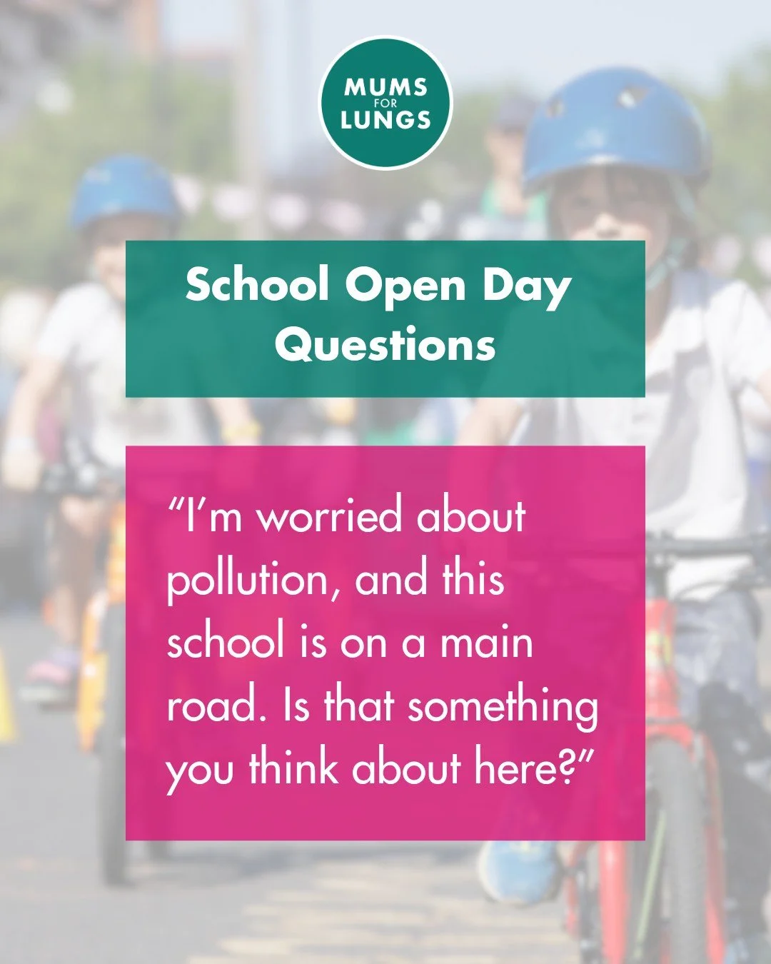 Are you heading to a primary school open day soon? We have some suggestions to add to your list of questions to ask. 

💚 I'm worried about air pollution, and this school is on a main road. Is that something you think about here?
💚 Do you discourage