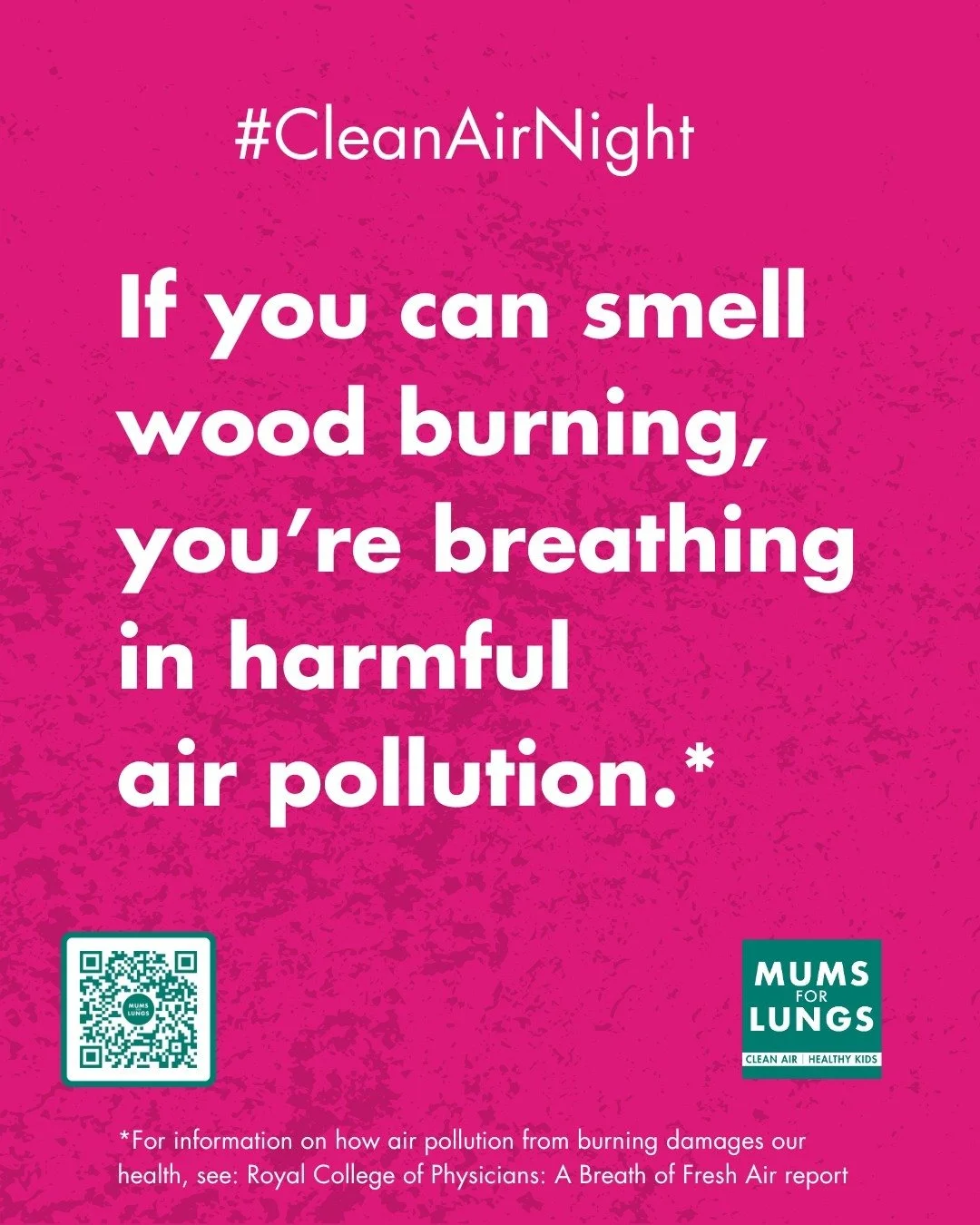 We're running a poster campaign for this year's Clean Air Night (next Thursday, 22nd!).

Help us create a buzz about the air pollution and health impacts of burning wood by putting a poster up next Tuesday 20th January, then sharing a photo with us o