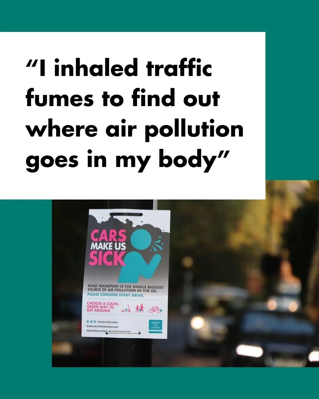 This quote is from James Gallagher, the presenter of @bbcradio4's Inside Health. He volunteered to stand by a busy road for 10 minutes, breathing in dirty air. This was part of an experiment to understand how air pollution affects our bodies and heal