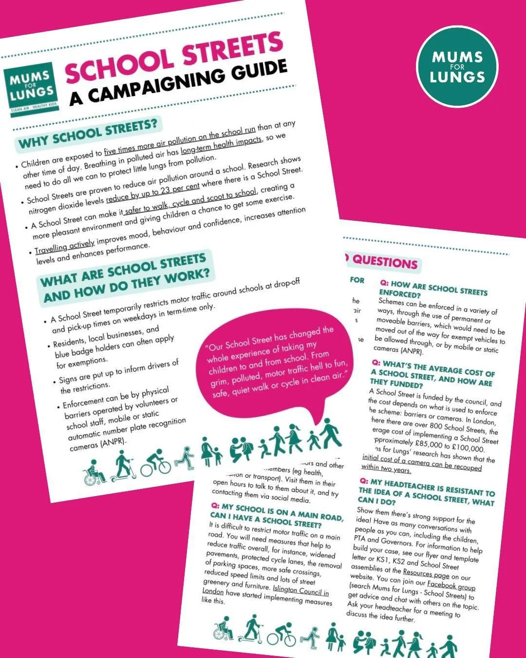 Want a School Street but don't know where to start? We have the solution! 

We've updated our School Streets campaigning guides, including the answers to the most common questions we're asked about this simple but powerful scheme. 

You can download 
