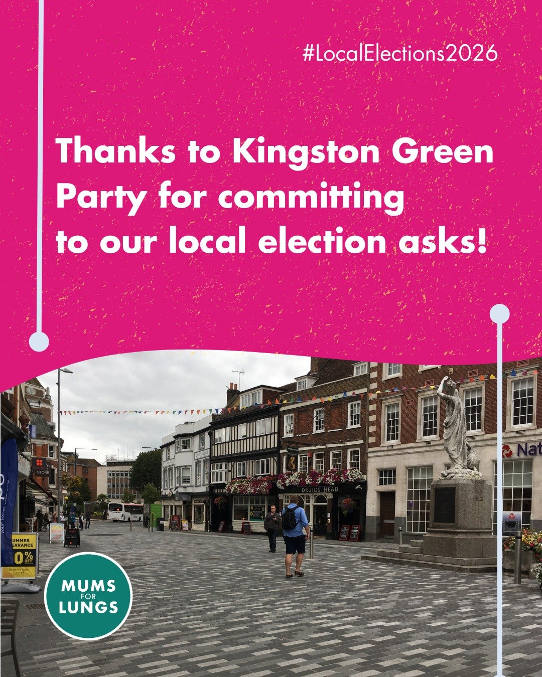 Thank you to @kingstongreenpartyuk for supporting clean air in the borough! 

"Fighting for cleaner air not only pushes for a healthier environment for everyone but also seeks to protect the most vulnerable people in our communities. We stand be