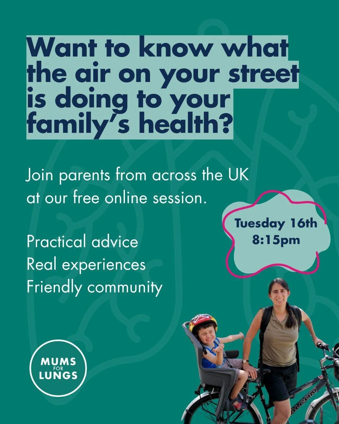 Curious about how air pollution affects your family, and what you can do about it? Join parents from across the UK next week at our free introduction to air pollution webinar.

On Tuesday 16th at 8:15pm we'll be exploring what air pollution is, where