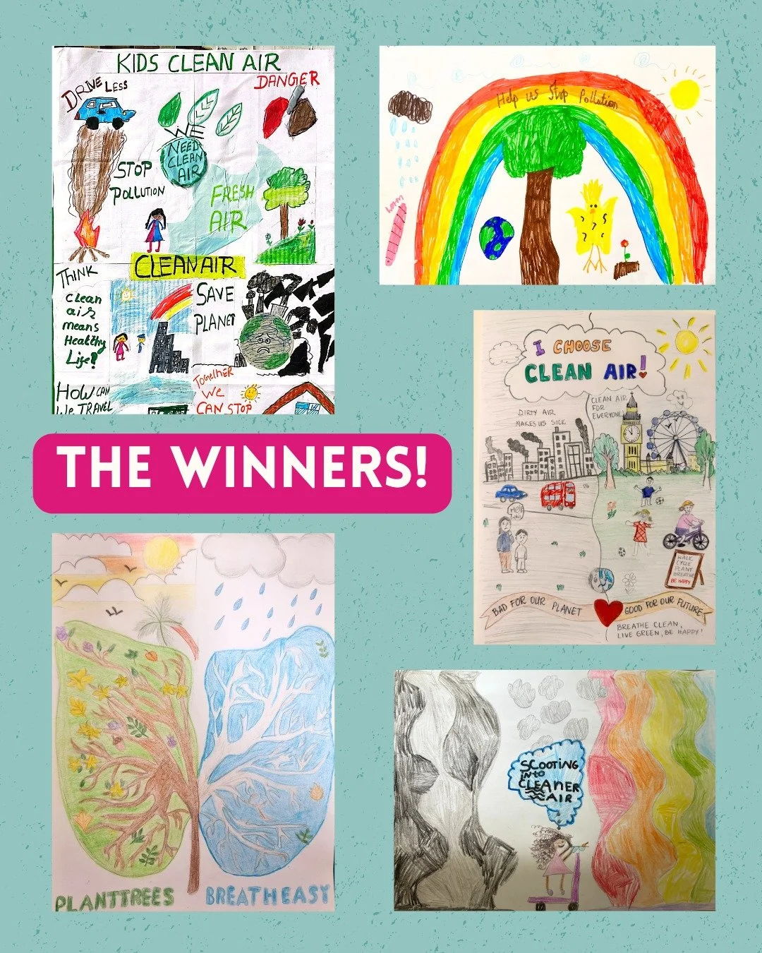 Nearly 300 children across Lambeth and Southwark entered our first-ever Kids for Clean Air art competition - and picking just five winners was genuinely one of the hardest things we've done this year!

Huge congratulations to Amelia, Luna, Mina, Rayh