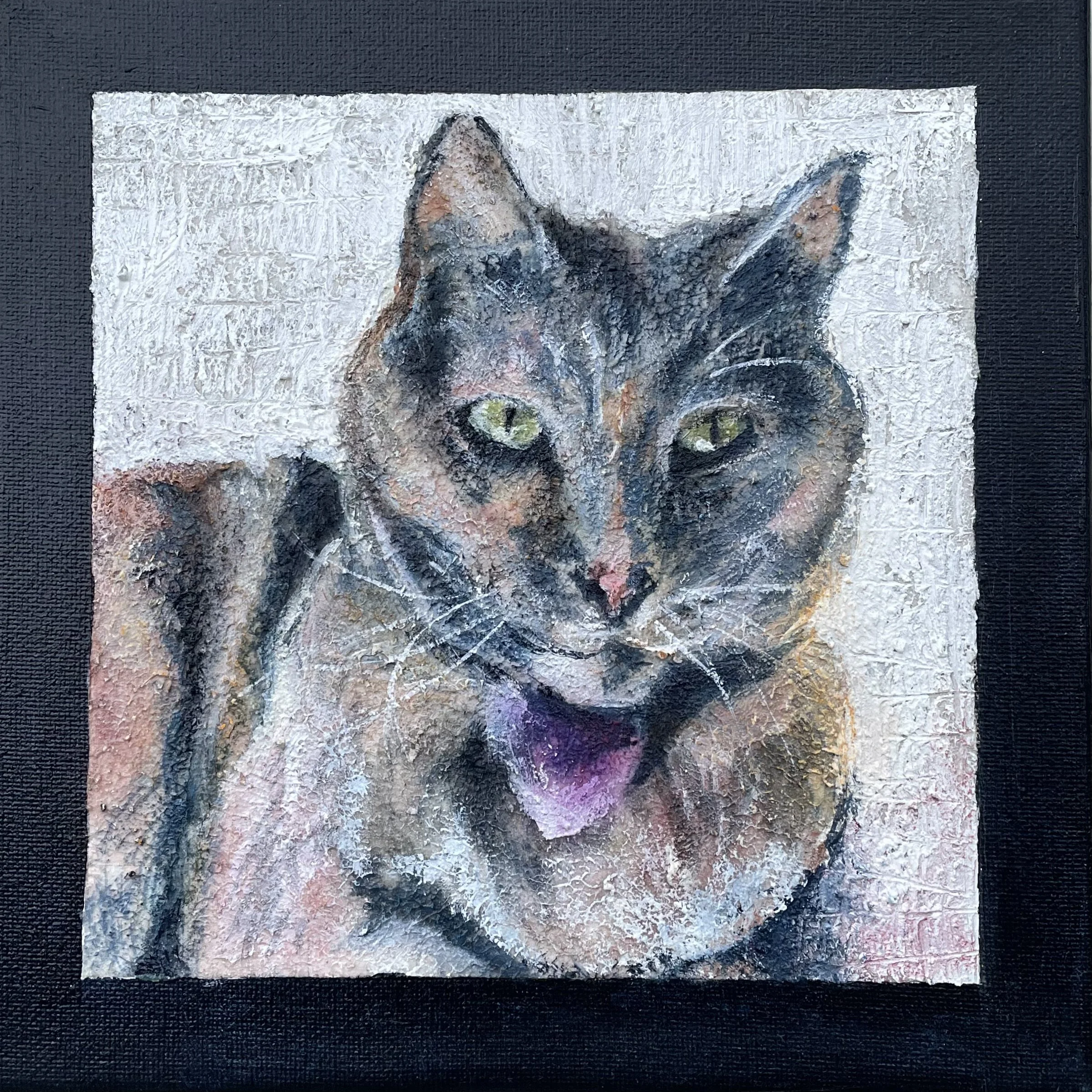 Zoe, 8x8" (acrylic, ashes, pastel, on canvas)