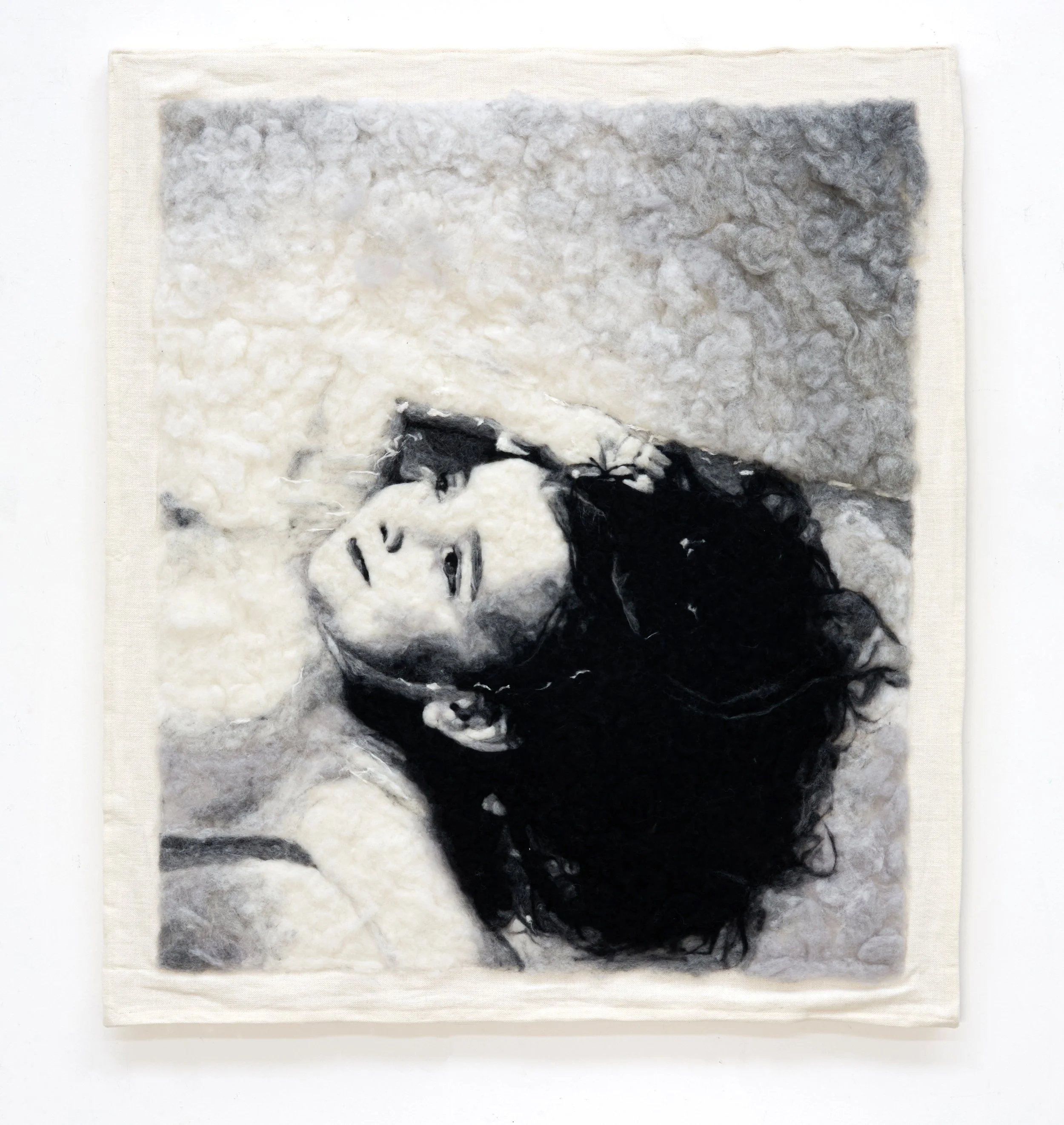 "Unheimlich / A Mother's Album: Ophelia" (2025), hand-felted wool on linen, 111cm x 98 cm x 3cm (unframed)