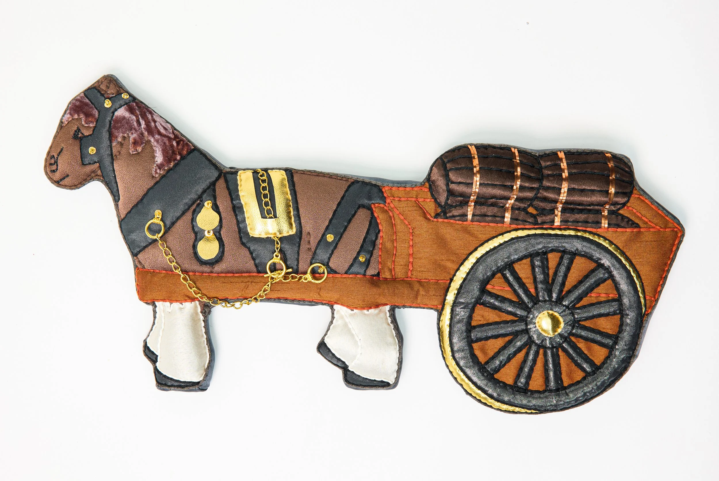 "Grandad's Dray Horse" (2025), hand-embroidered silk and other textiles, 21cm x 41cm x 3cm, £800