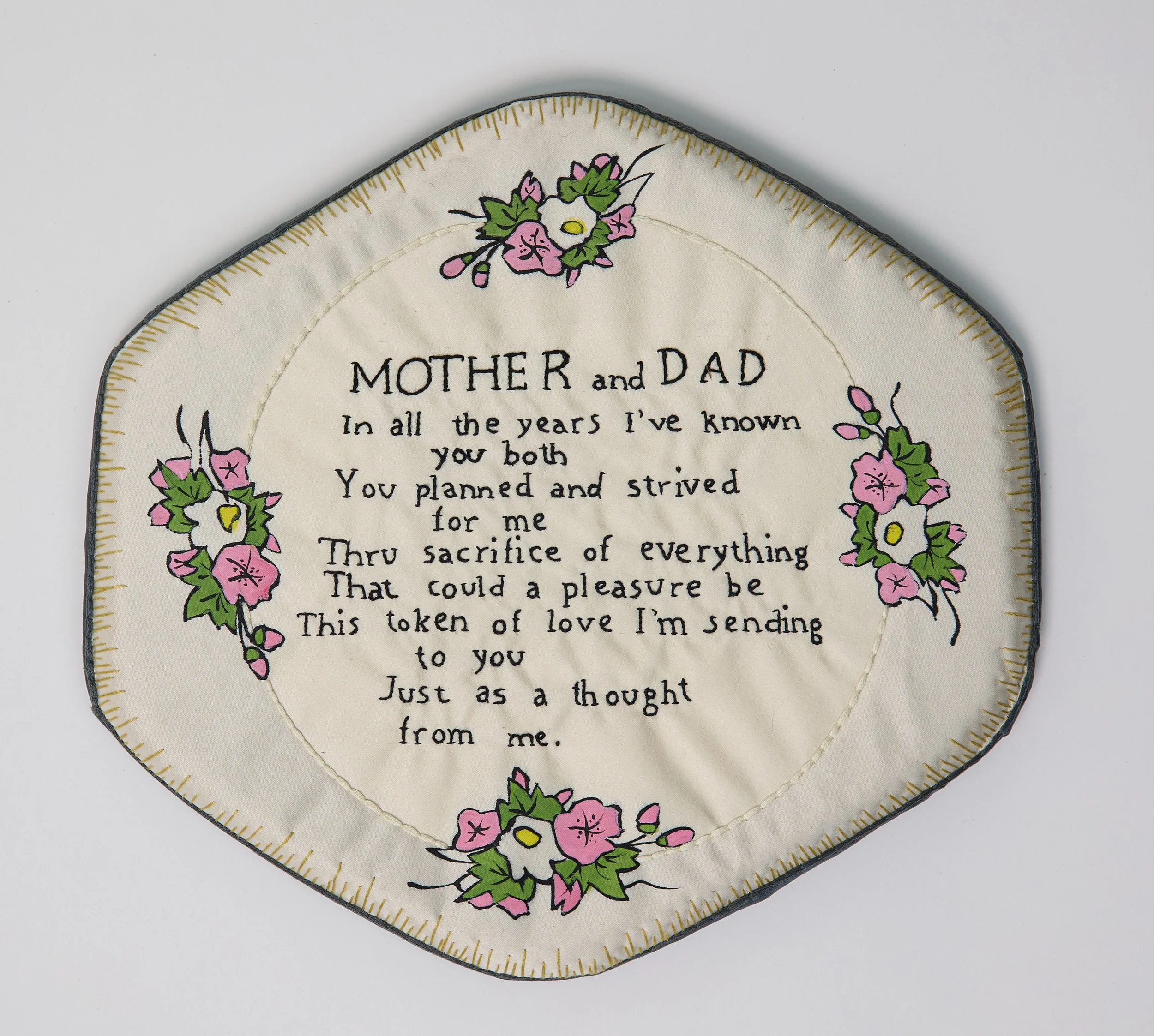 "Debbie's Plate" (2025), hand-embroidered and hand-painted silk and other textiles, 27cm x 29cm x 2cm, £450