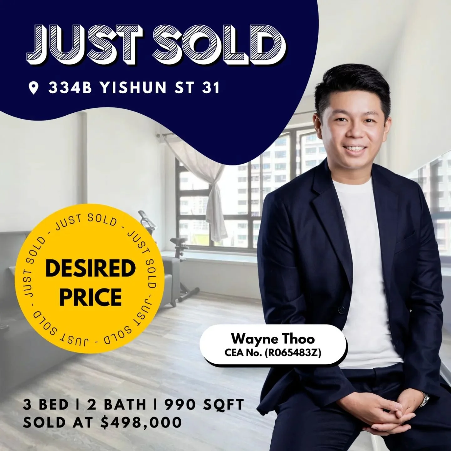 Well maintained 4-room BTO MOP unit (990sqft), 334 Yishun St 31 sold at desired price of $498,000. 

We are thankful for the continuous trust and opportunity from our sellers!
DM Us today if you would like to find out how our team did it and to engag