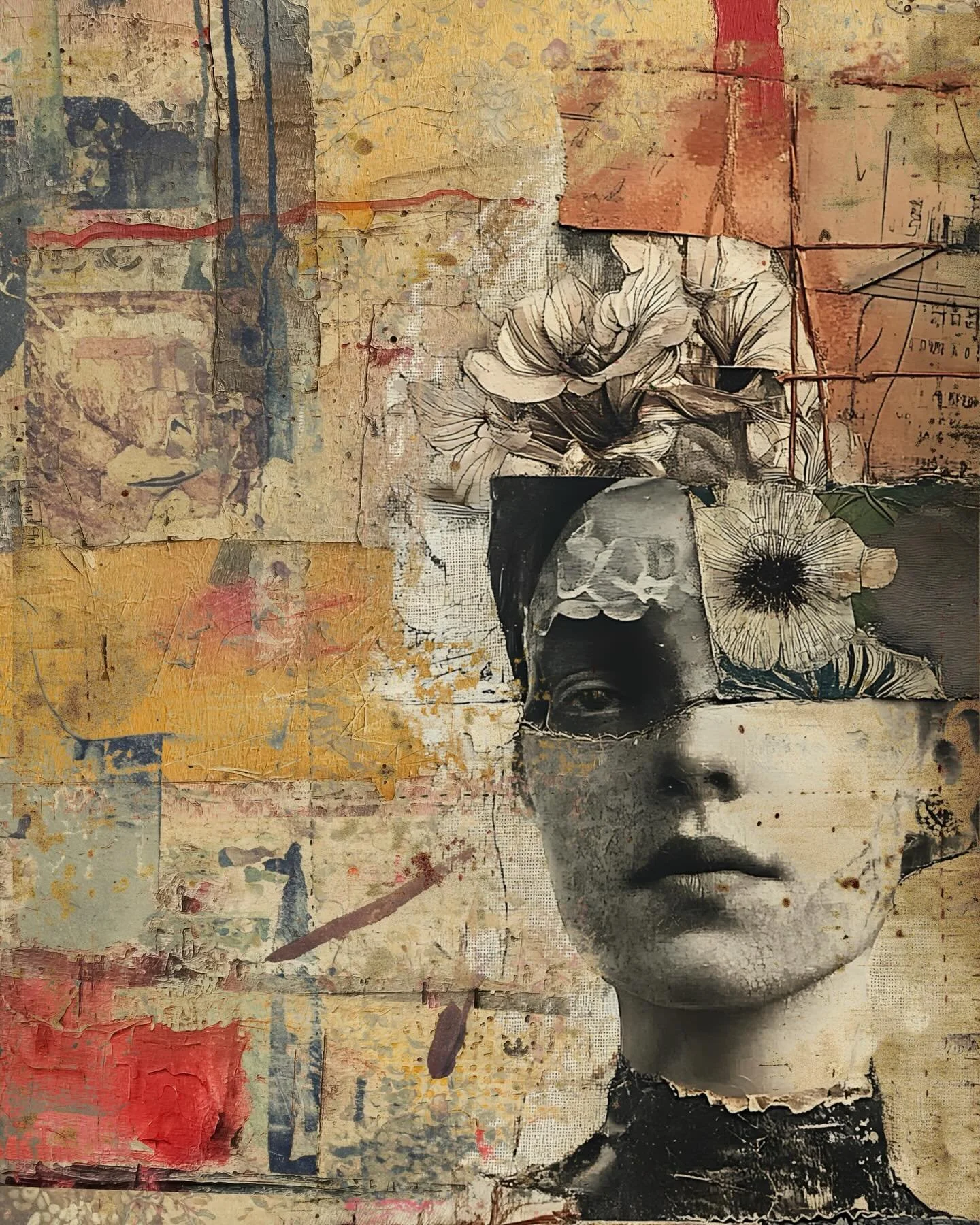 I stole a few moments with my iPad before head to bed. She doesn&rsquo;t feel@complete so I will come back to her with fresh eyes. 

#digitalcollage #artistatwork #digitalart #ipadart #mixedmedia