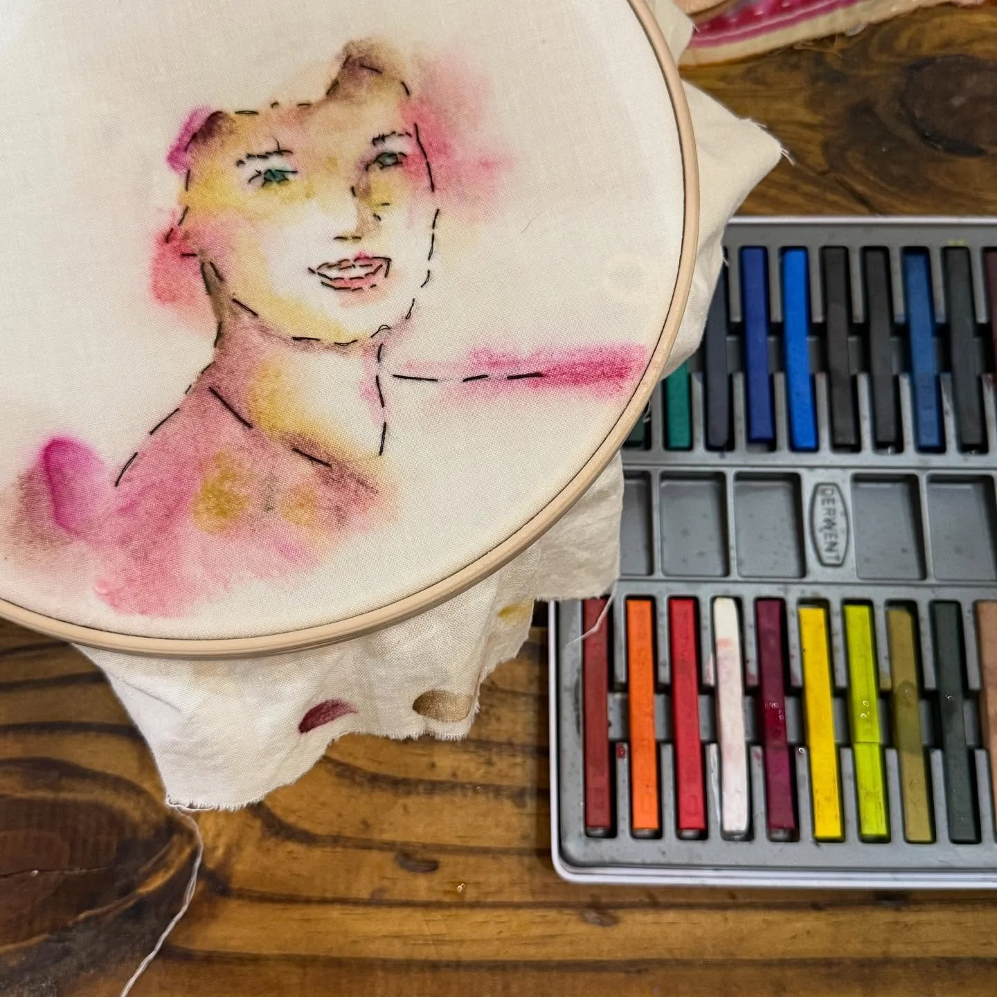 Stitching + inktense blocks  and now more stitching. 

I very seldom use my inktense. What&rsquo;s something you haven&rsquo;t used in your stash ? 

#artsupplies #slowstitching #stitchingconmunity #mixedmedia