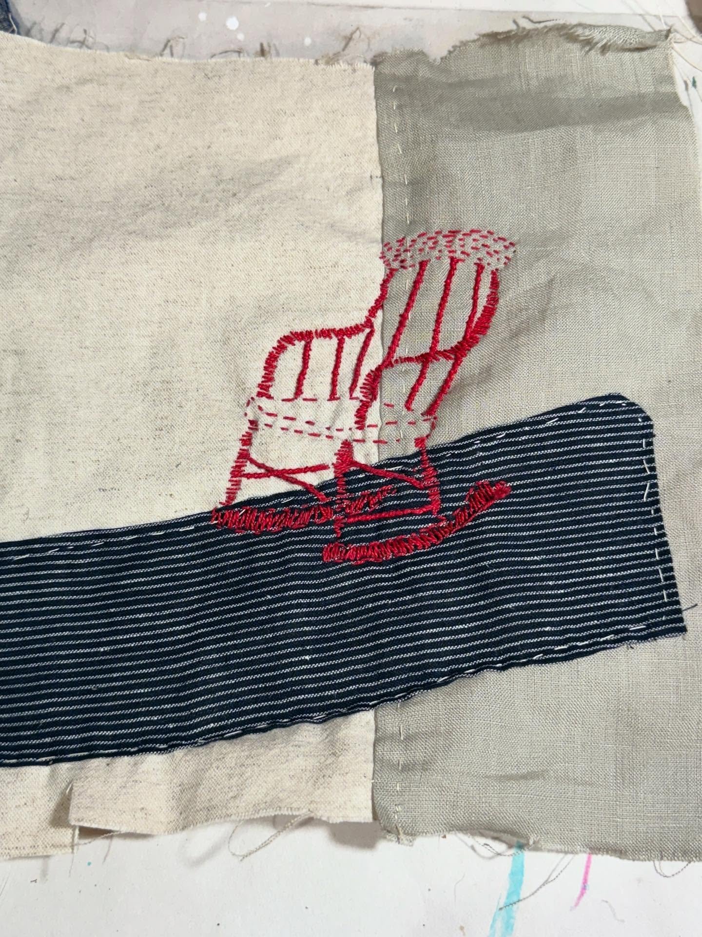 Come on, let&rsquo;s sit a spell. Who would you like to sit side by side with on the porch? 

A fun experiment with drawing with threads. Course work from @heidi.parkes #hphandembroidered 

Inspiration: the memories of being on the porch, enjoying th