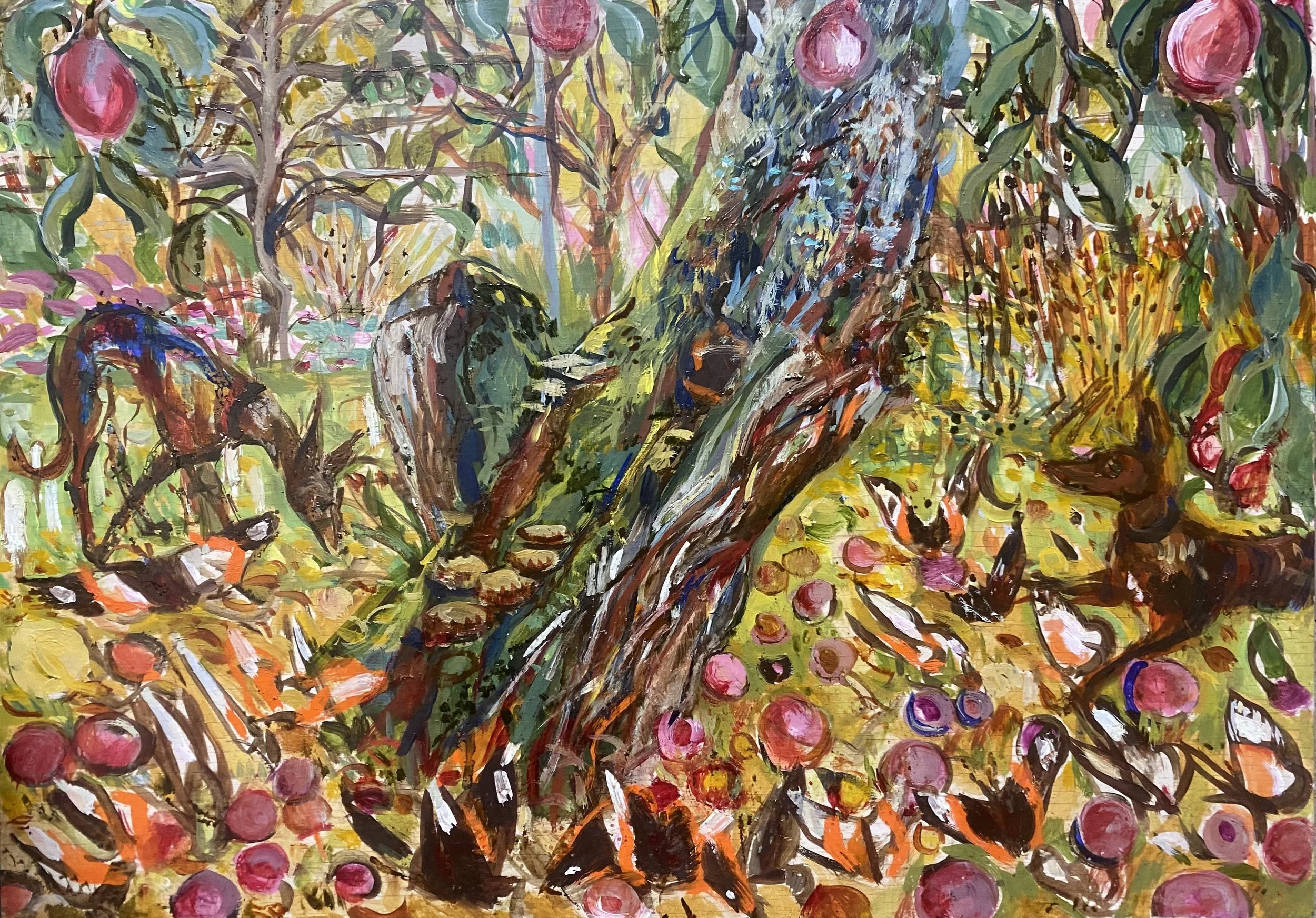 Red Admirals on Plums, 40 x 30 cm, oil on gesso board, £750