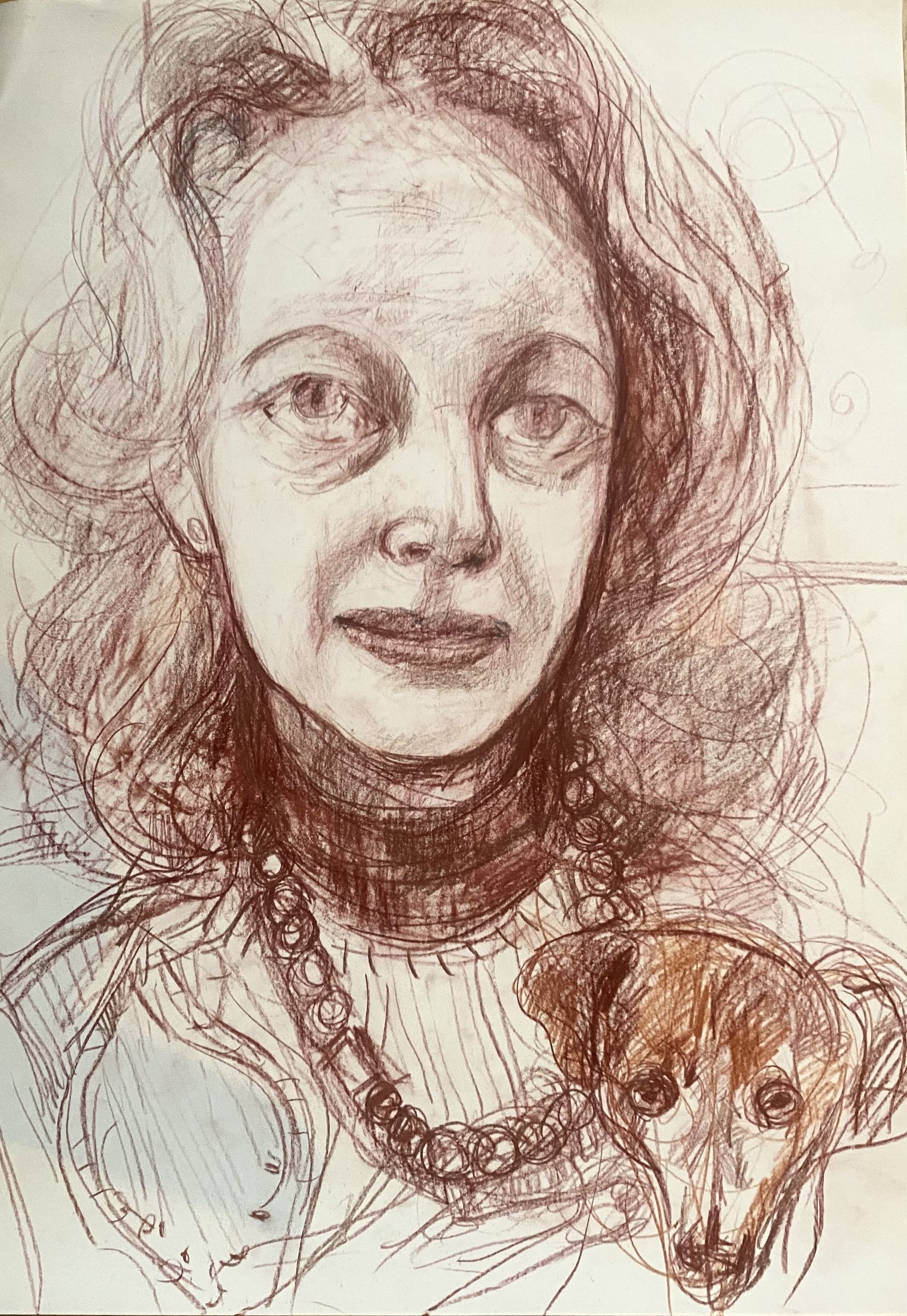 Portrait with Dog, red sanguine chalk, £300, unavailable 
