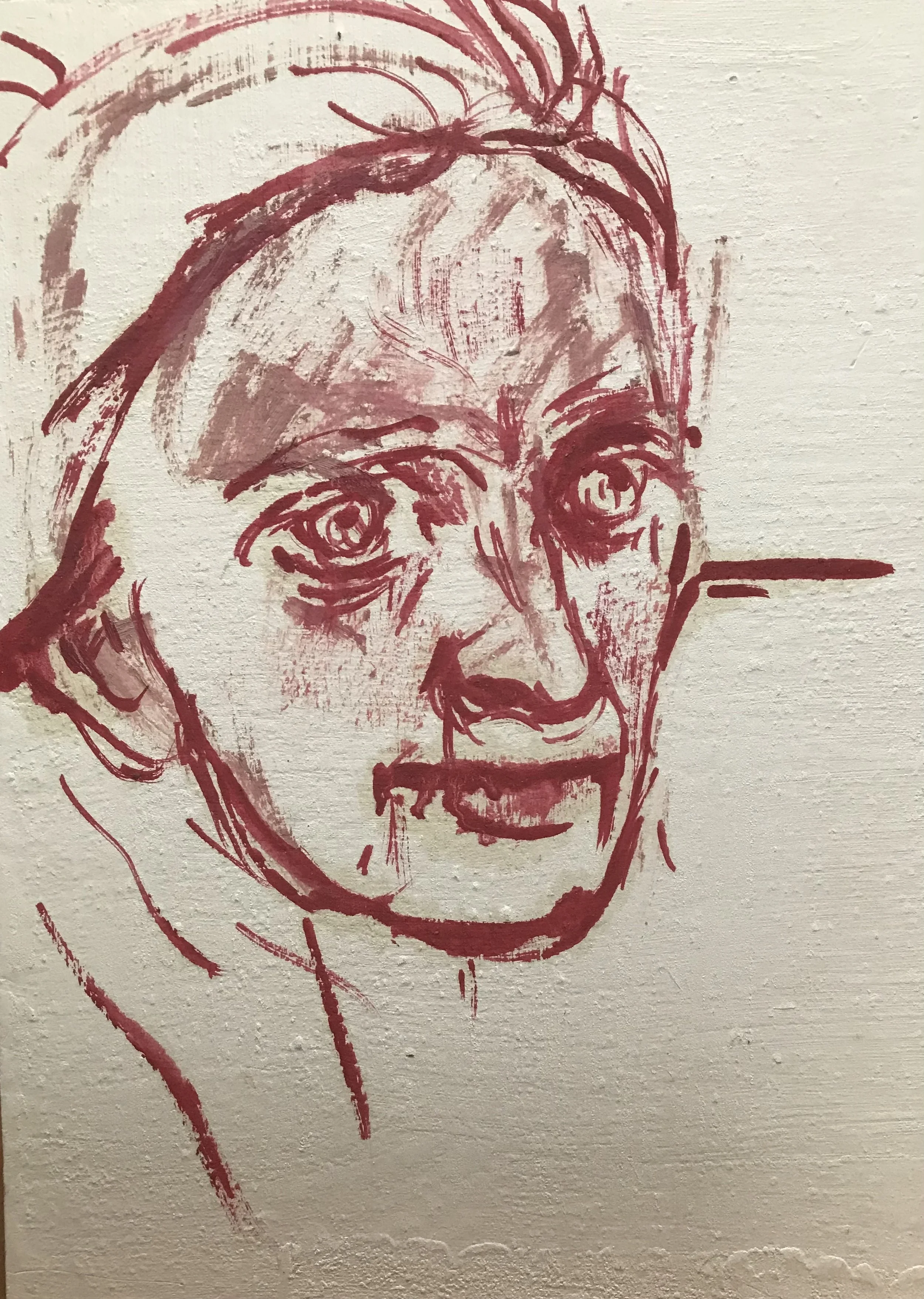 Portrait of Mother, red on gesso board, £200 unavailable 
