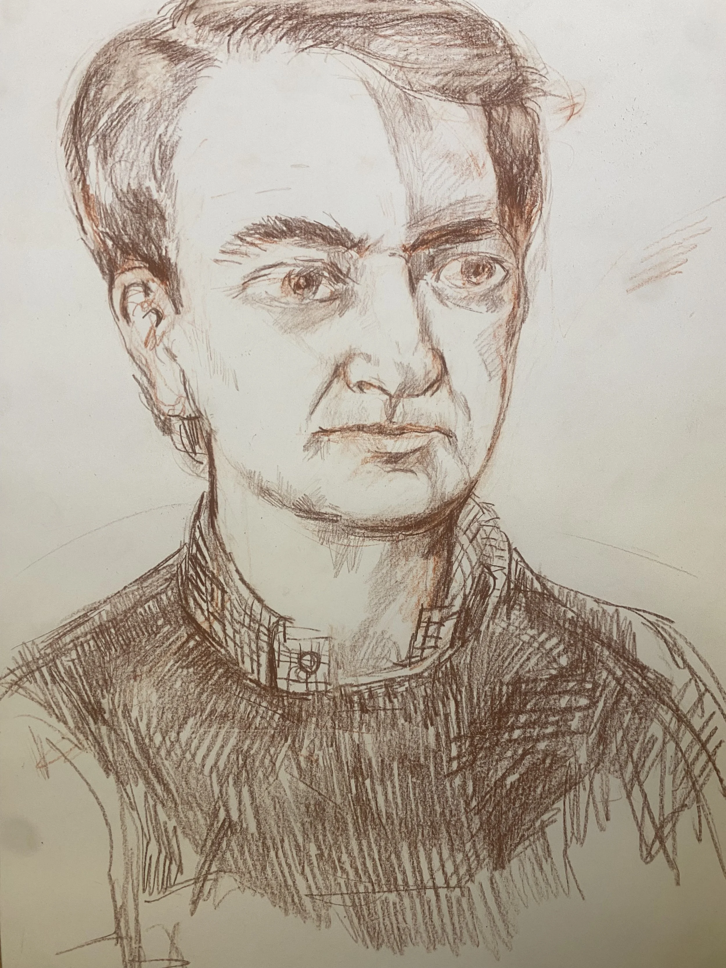 Portrait of a Pilot, red sanguine pencil and chalk on paper, £250