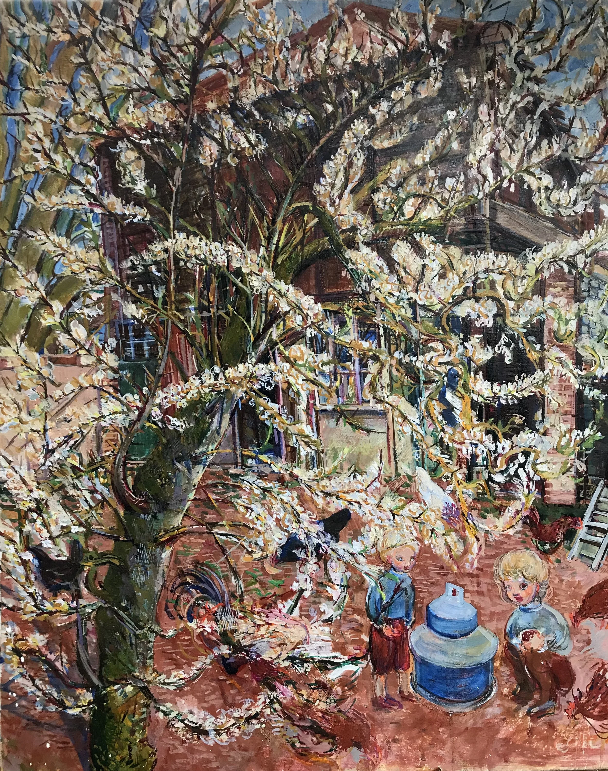 Chicken Run & Damson Tree, oil on Fine Belgian Linen, 75 x 60cm, 2020, £2400