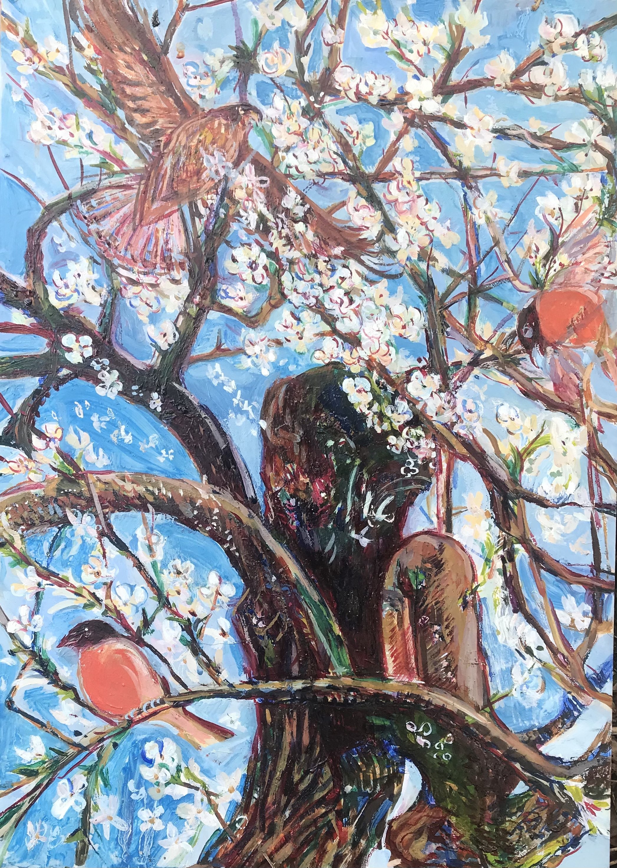 Red Kite & Bull Finches
Oil on gesso board, 40x30cm, £690